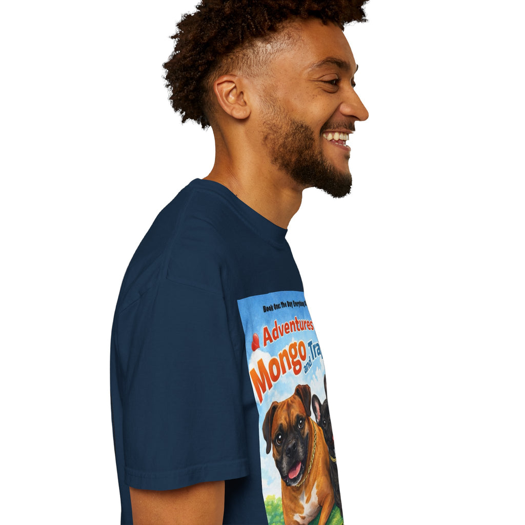 Adventures of Mongo & Trappy T-Shirt — Illustrated Dog Book Cover Tee with QR Code