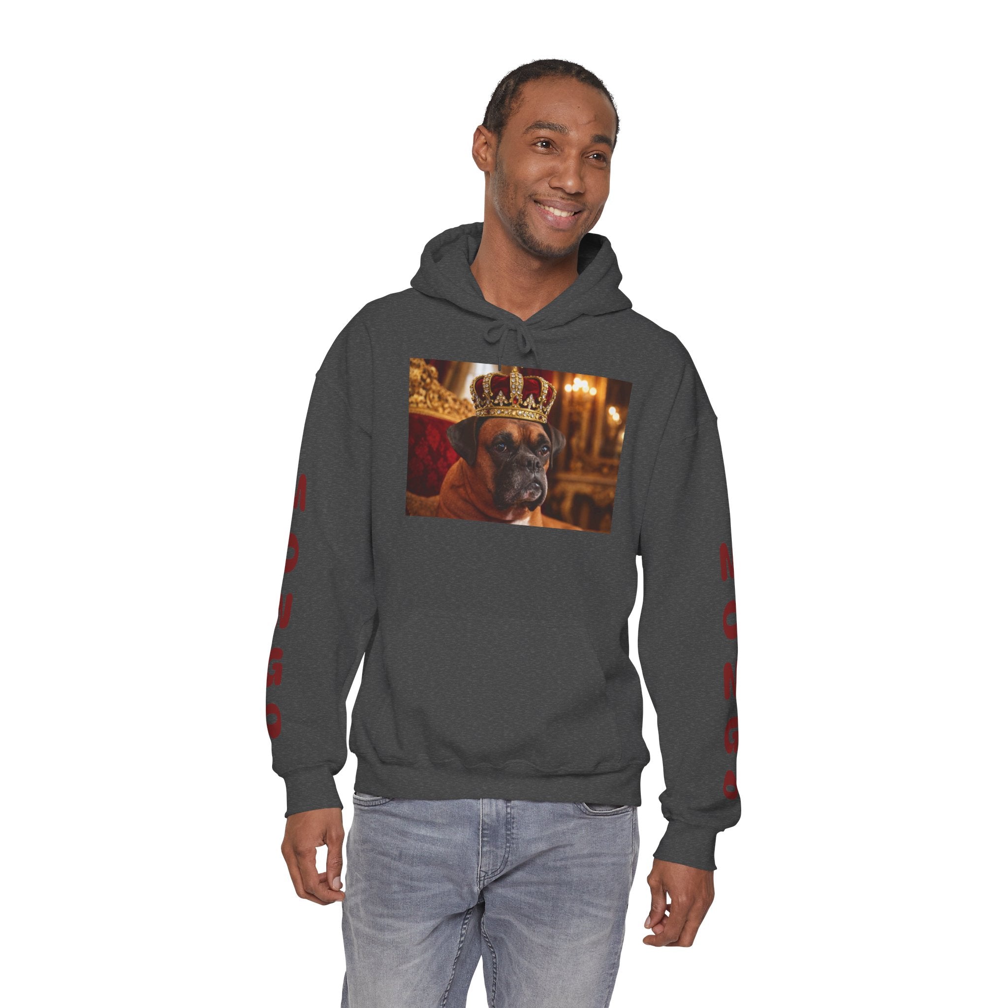 King Mungo Hoodie – Royal Dog Photo Pullover with 'Mungo' Sleeve Text
