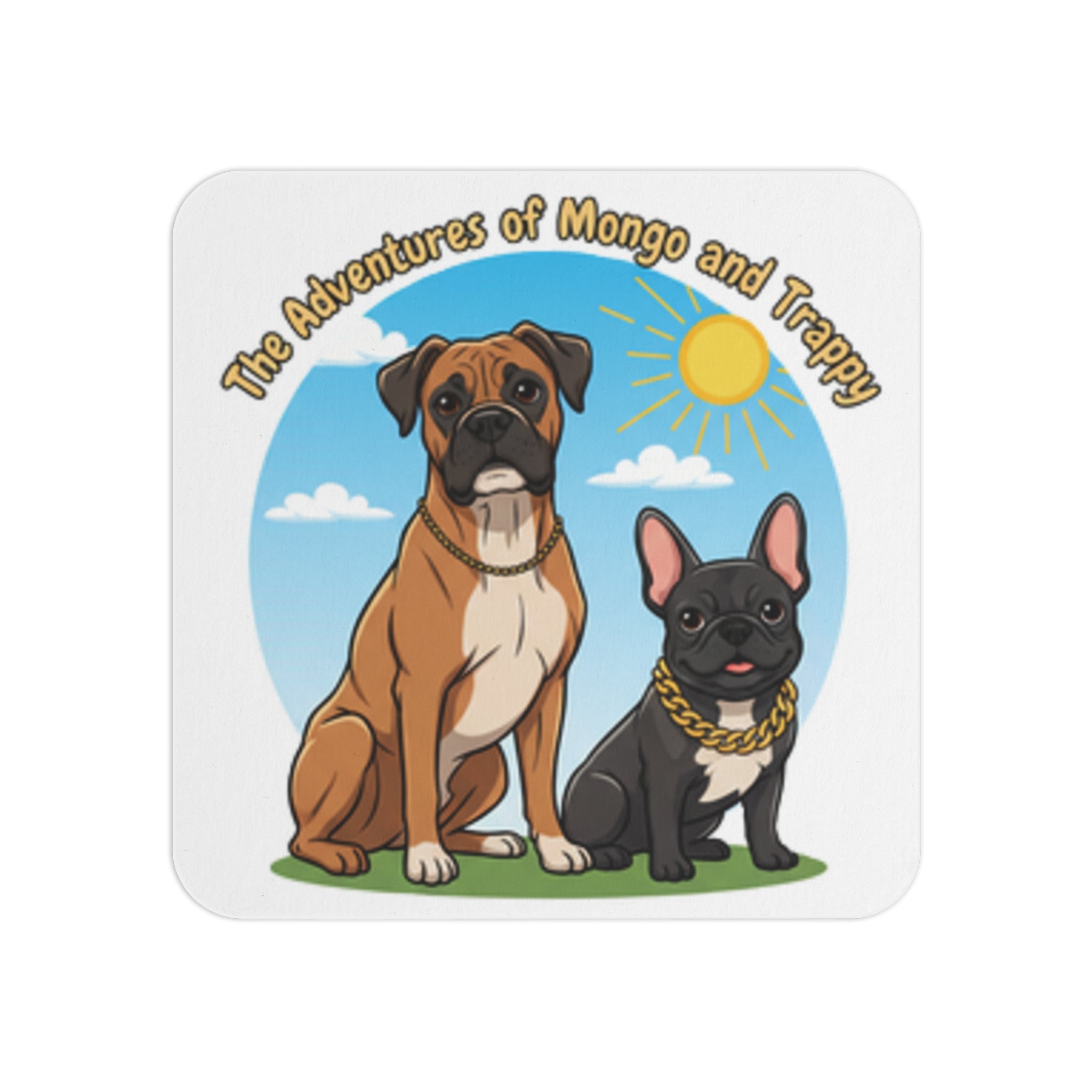 Dog Coasters — "The Adventures of Mongo and Trappy" Cartoon Drink Coasters (Set of 50/100)
