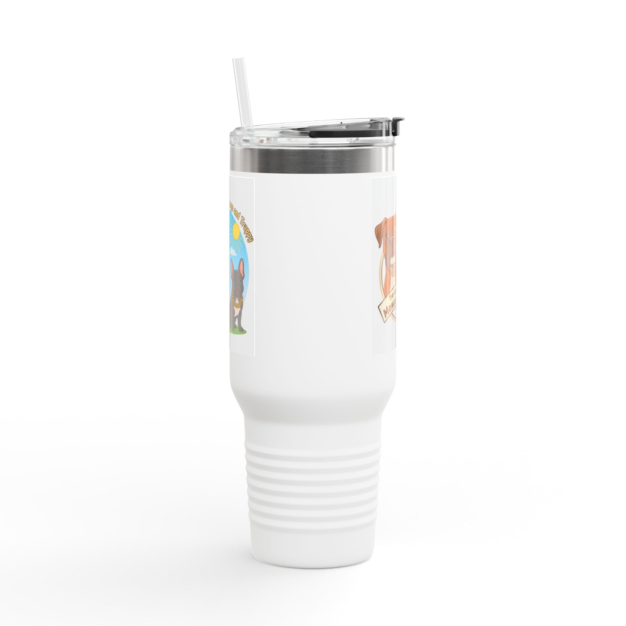 40oz Insulated Travel Mug — "My Adventures with Mongo and Trapper" Dog Portrait Tumbler