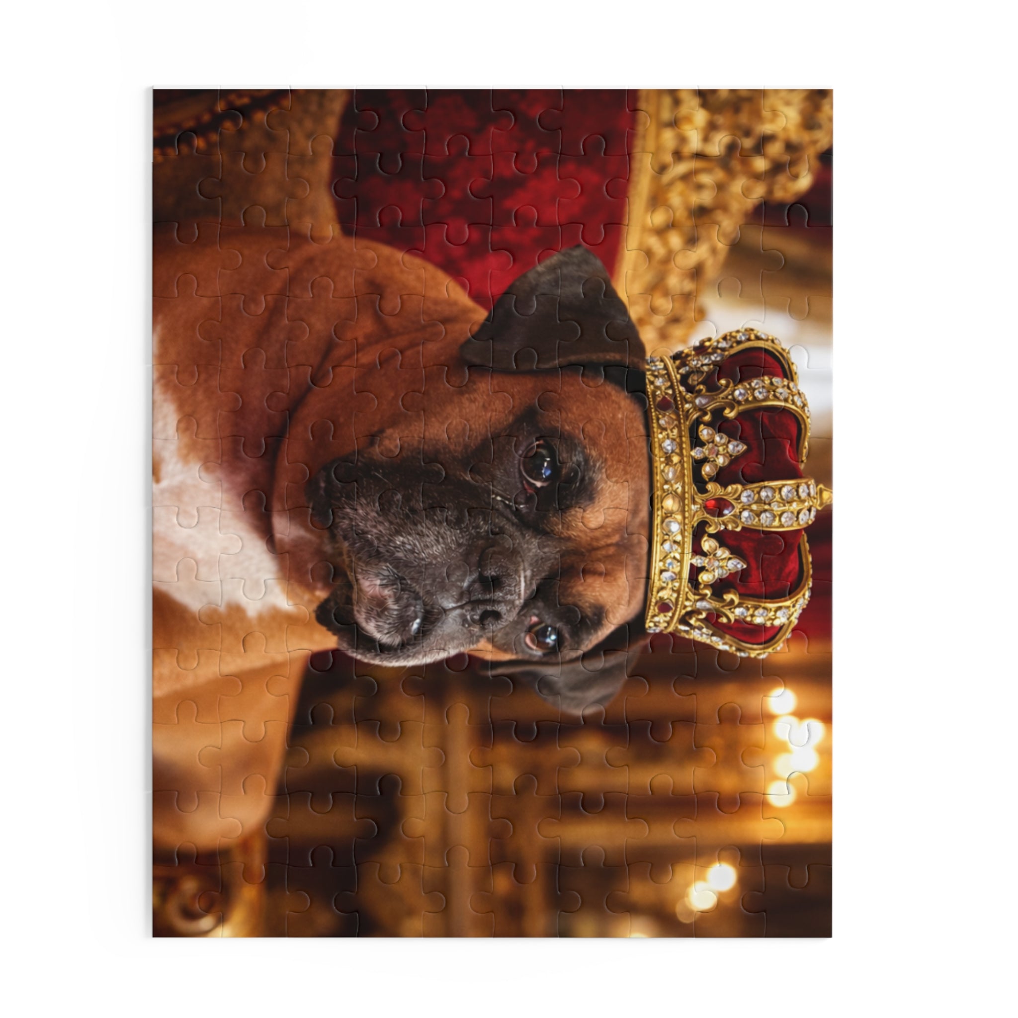 Royal Boxer Dog Puzzle — Crowned Pet Portrait Jigsaw (120/252/500 pcs)