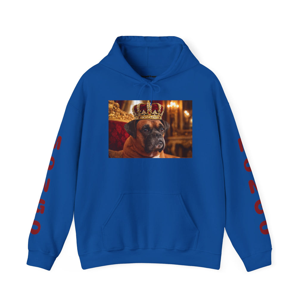 King Mungo Hoodie – Royal Dog Photo Pullover with 'Mungo' Sleeve Text