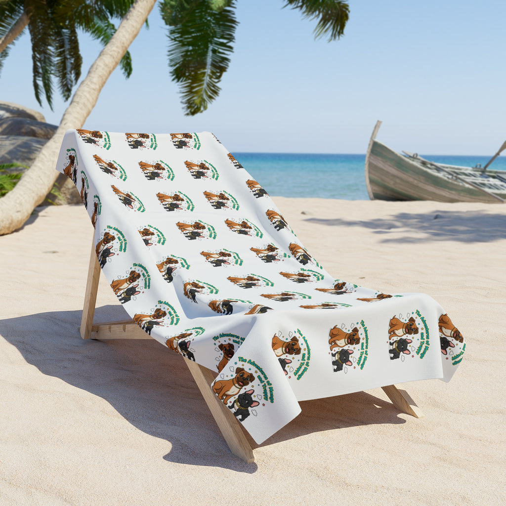 Beach Towel — Tropical Dog Pattern Beach Towel (Cute Puppy with Palm Tree)