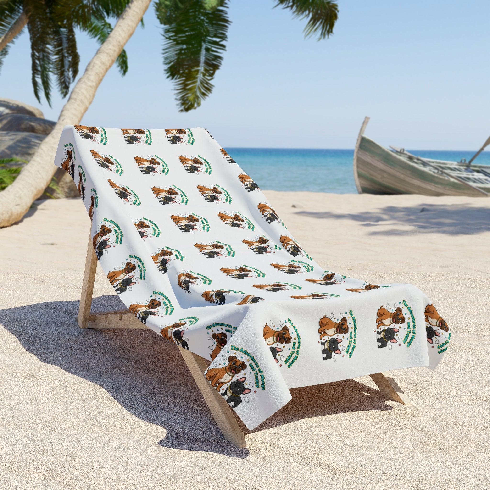 Beach Towel — Tropical Dog Pattern Beach Towel (Cute Puppy with Palm Tree)
