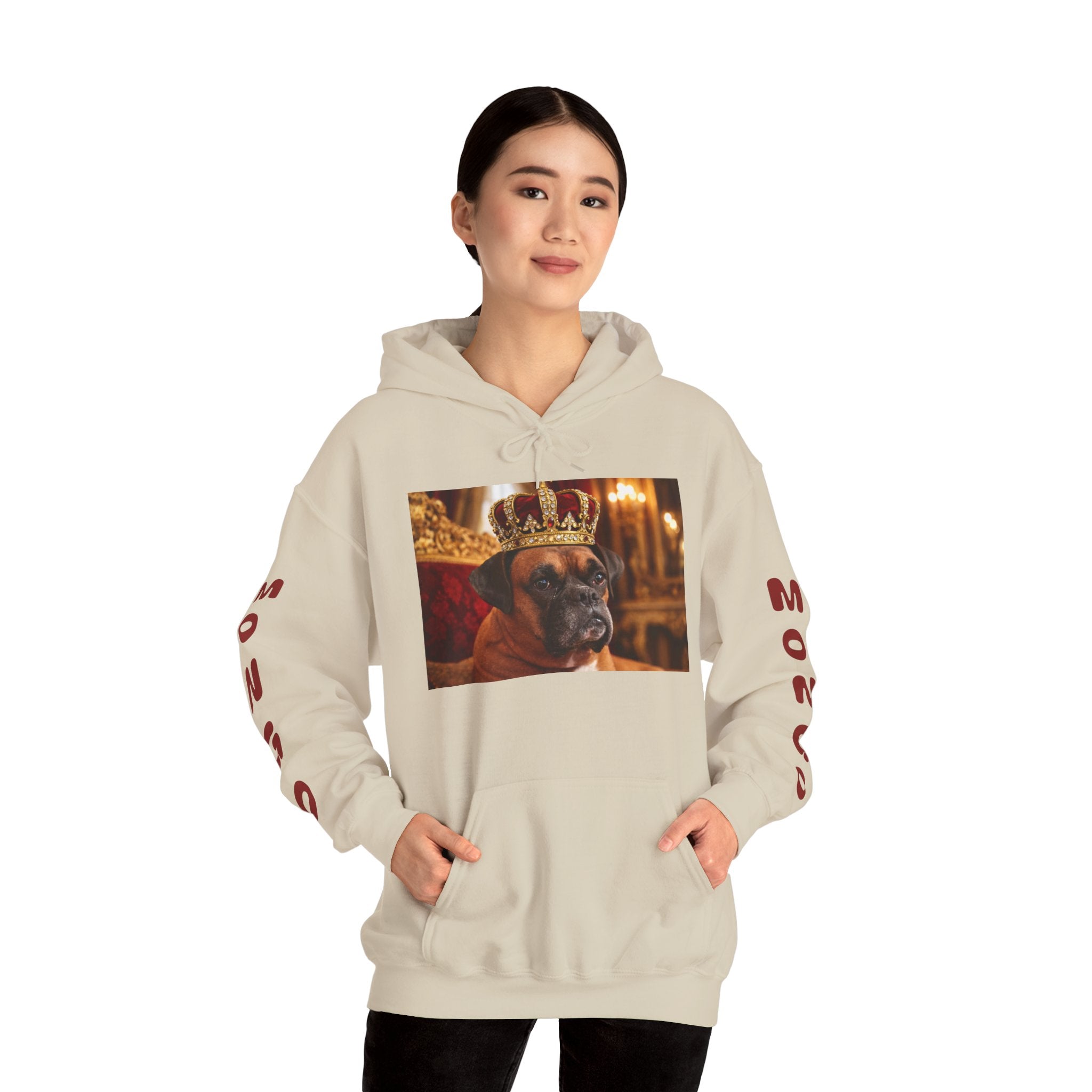 King Mungo Hoodie – Royal Dog Photo Pullover with 'Mungo' Sleeve Text