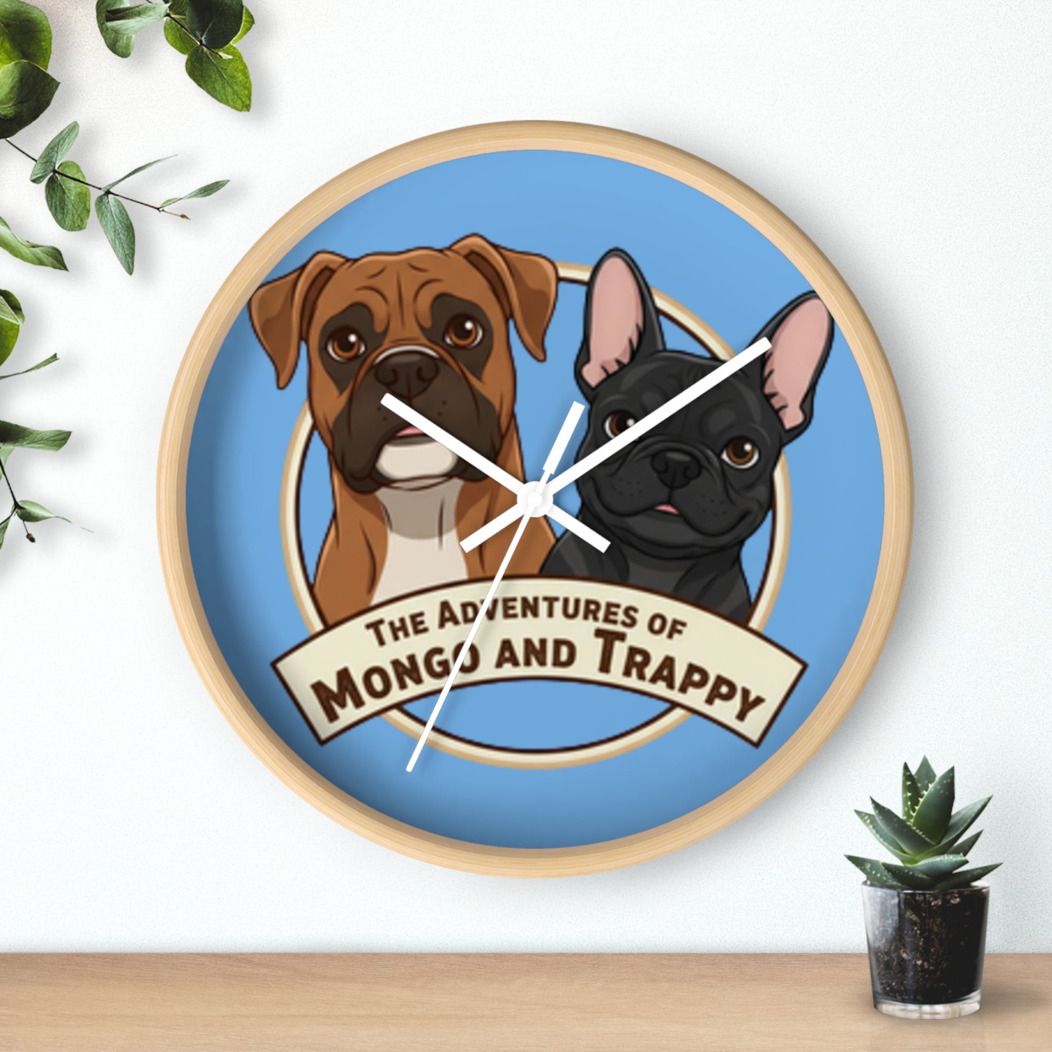 The Adventures of Mongo and Trappy Wall Clock — Cute Boxer & French Bulldog Pet Decor