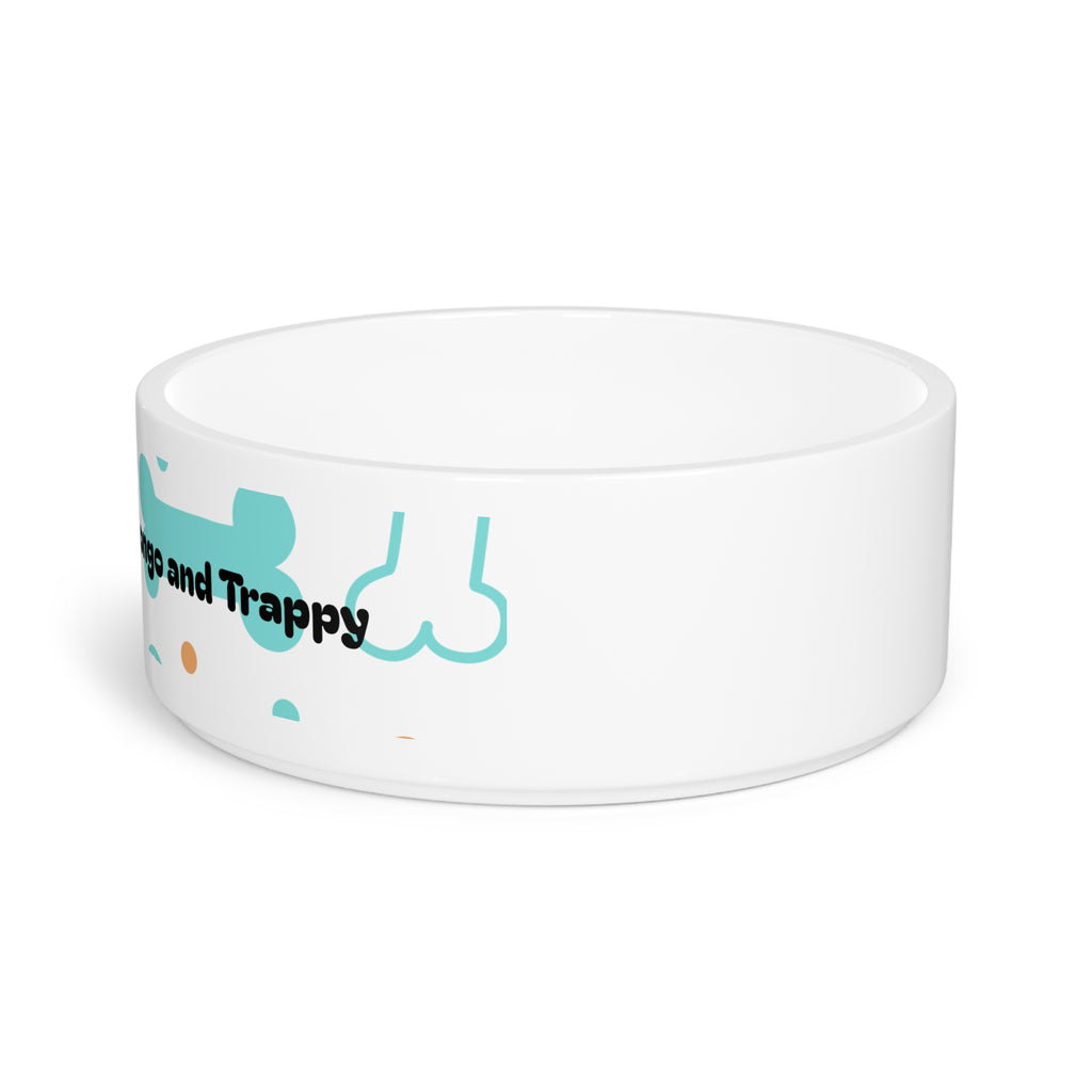Custom Pet Bowl — "The Adventures of Mongo and Trappy" Bone & Dot Design
