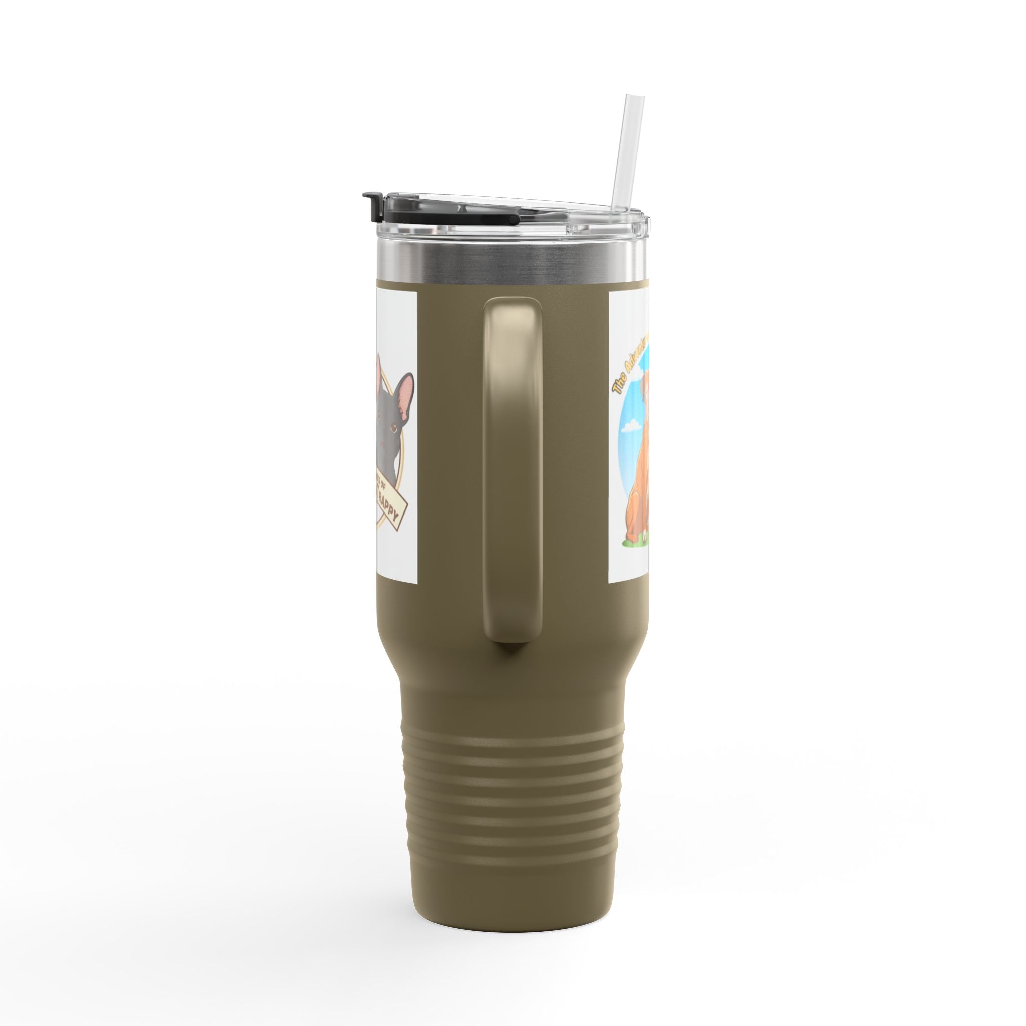 40oz Insulated Travel Mug — "My Adventures with Mongo and Trapper" Dog Portrait Tumbler