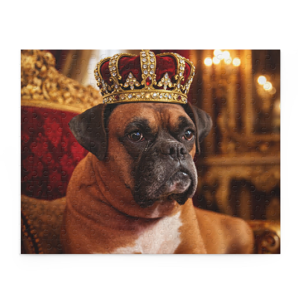 Royal Boxer Dog Puzzle — Crowned Pet Portrait Jigsaw (120/252/500 pcs)