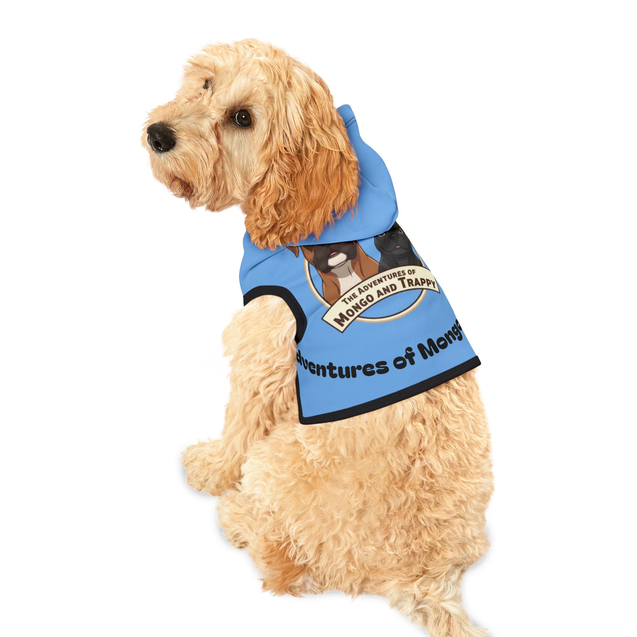 Pet Hoodie — "The Adventures of Mongo and Trappy" Blue Dog Hoodie for Small Pets