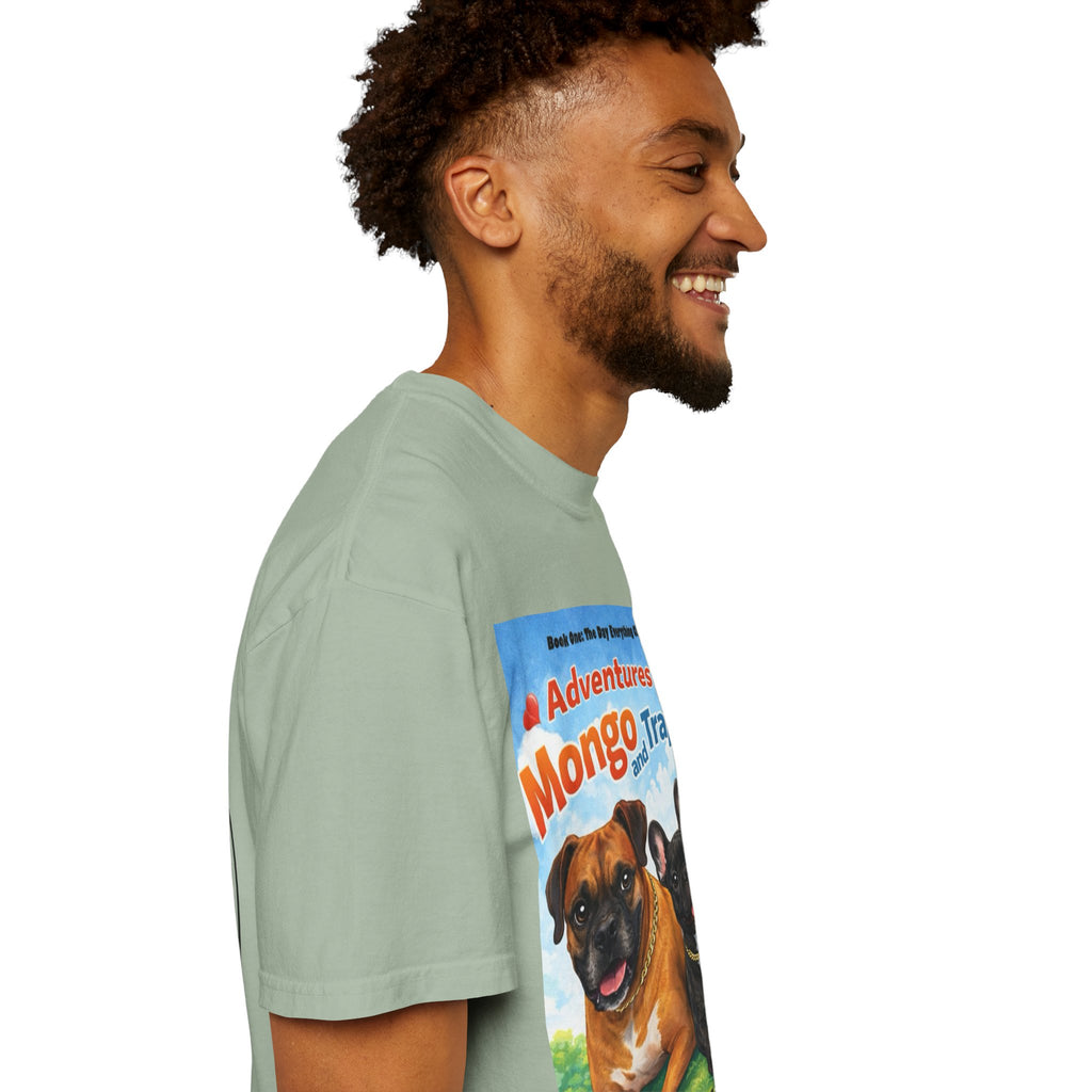 Adventures of Mongo & Trappy T-Shirt — Illustrated Dog Book Cover Tee with QR Code