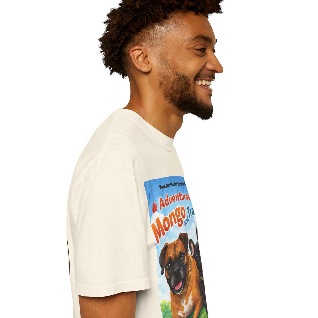 Adventures of Mongo & Trappy T-Shirt — Illustrated Dog Book Cover Tee with QR Code