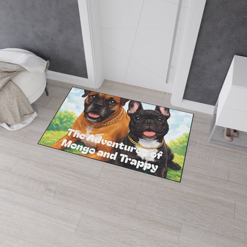 Personalized Dog Floor Mat — "The Adventures of Mongo and Trappy" Heavy-Duty Welcome Mat