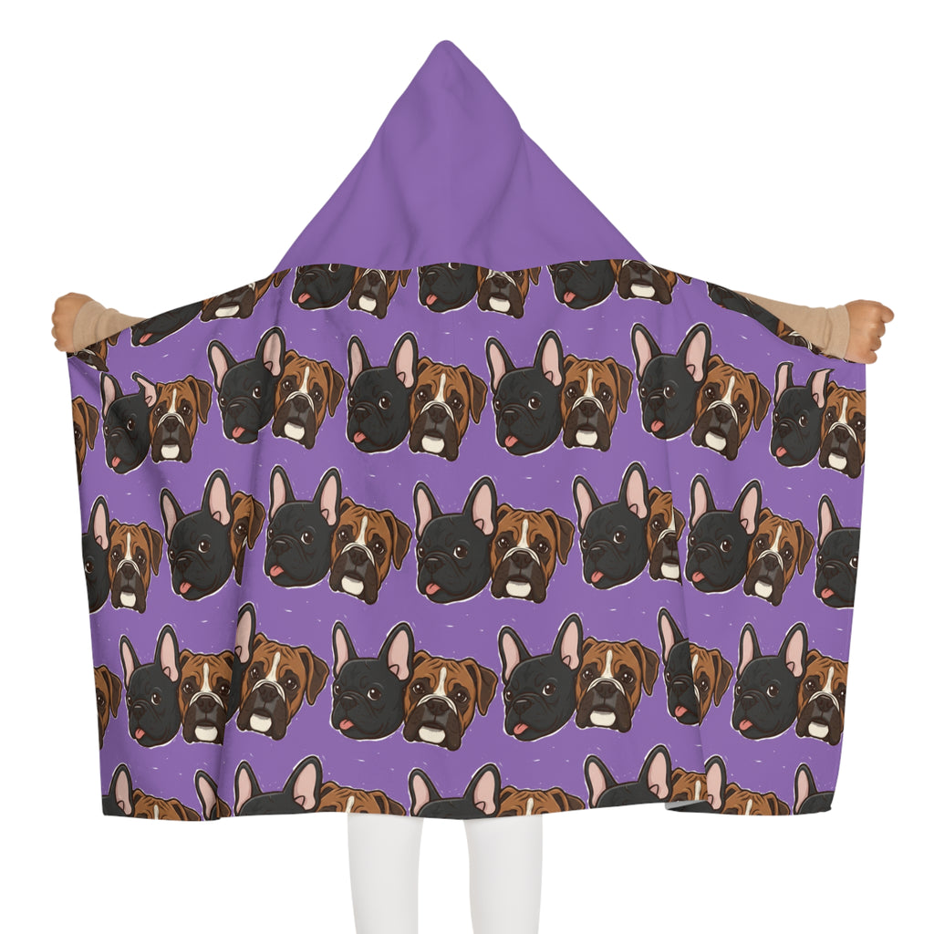 Kids Hooded Beach Towel — Cute French Bulldog Pattern on Purple