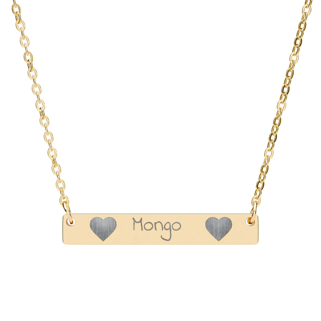 Engravable Horizontal Bar Necklace — Personalized Name Plate with Heart Accents