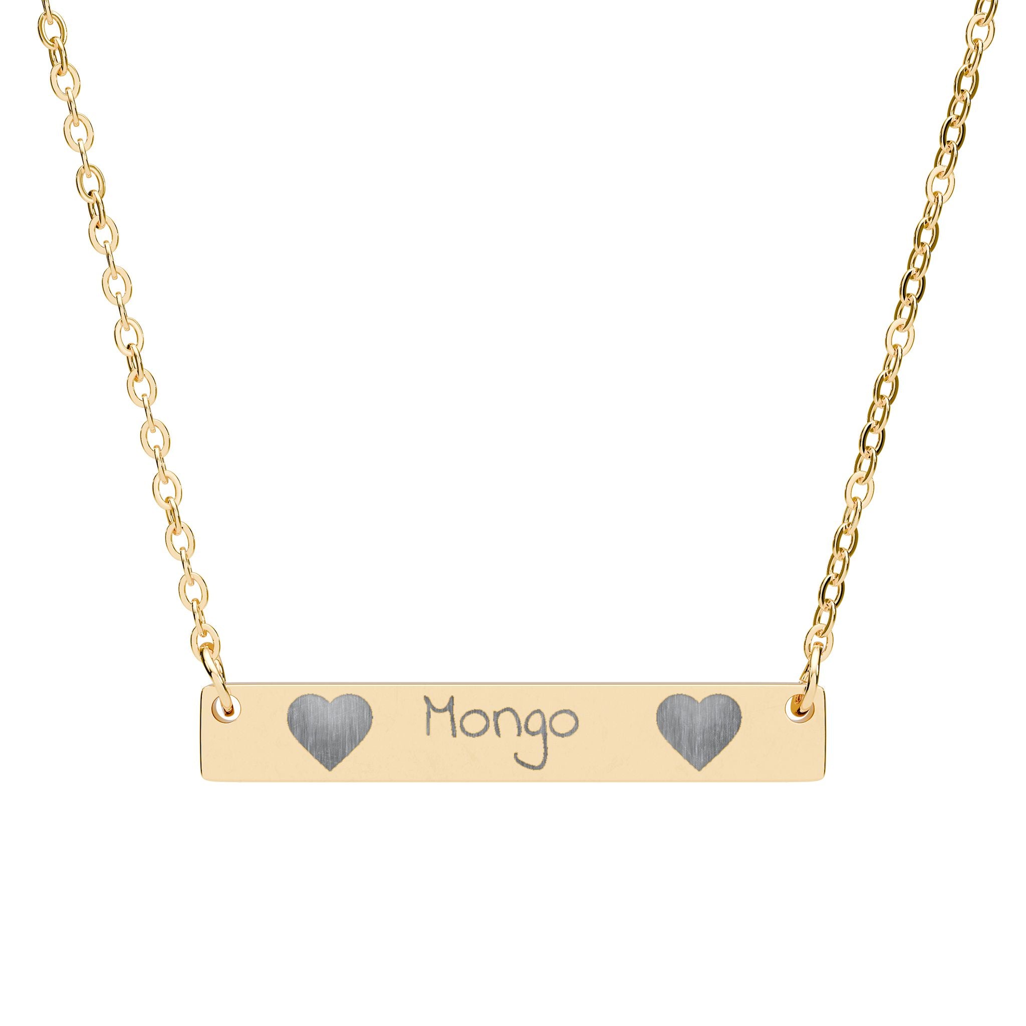 Engravable Horizontal Bar Necklace — Personalized Name Plate with Heart Accents