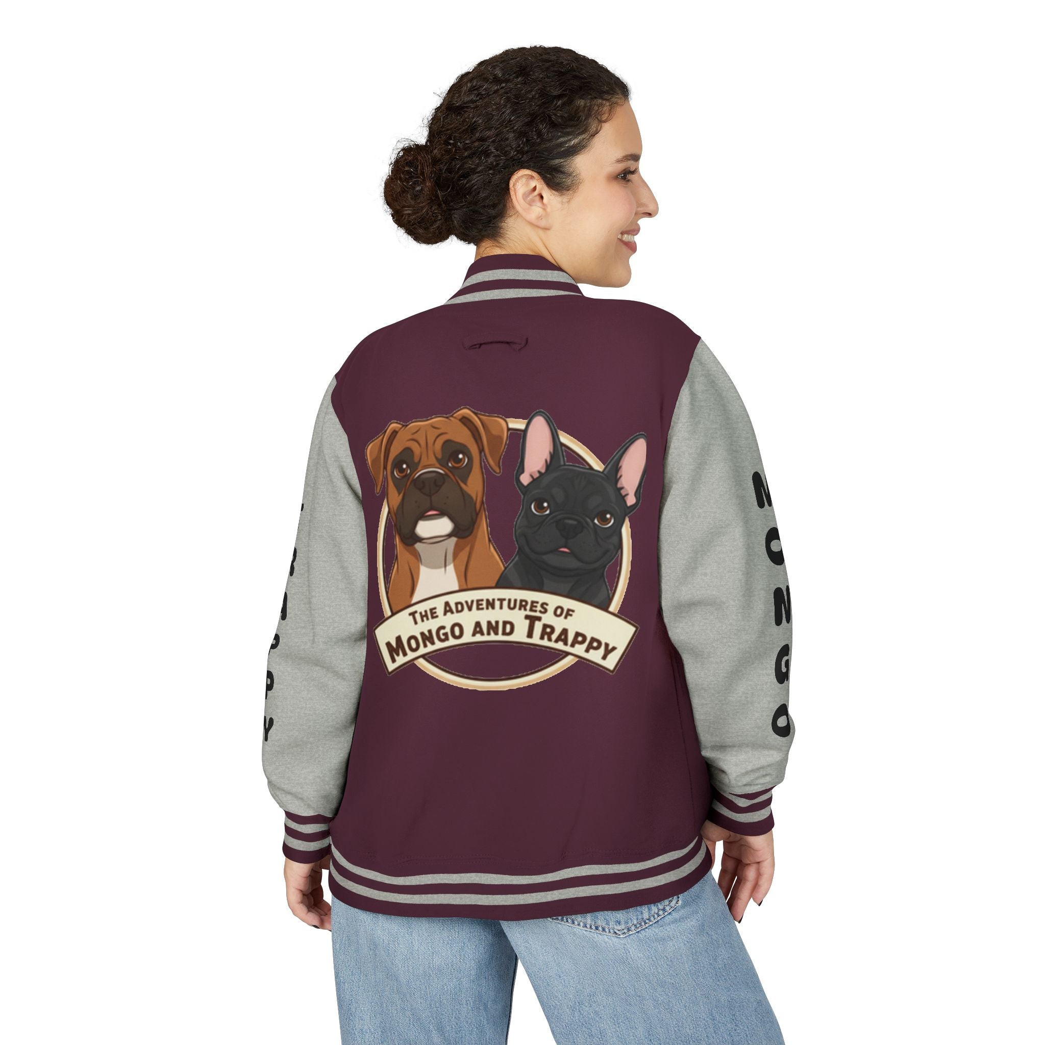 The Adventures of Mongo and Trappy Letterman Jacket | Dog Portrait Varsity Jacket
