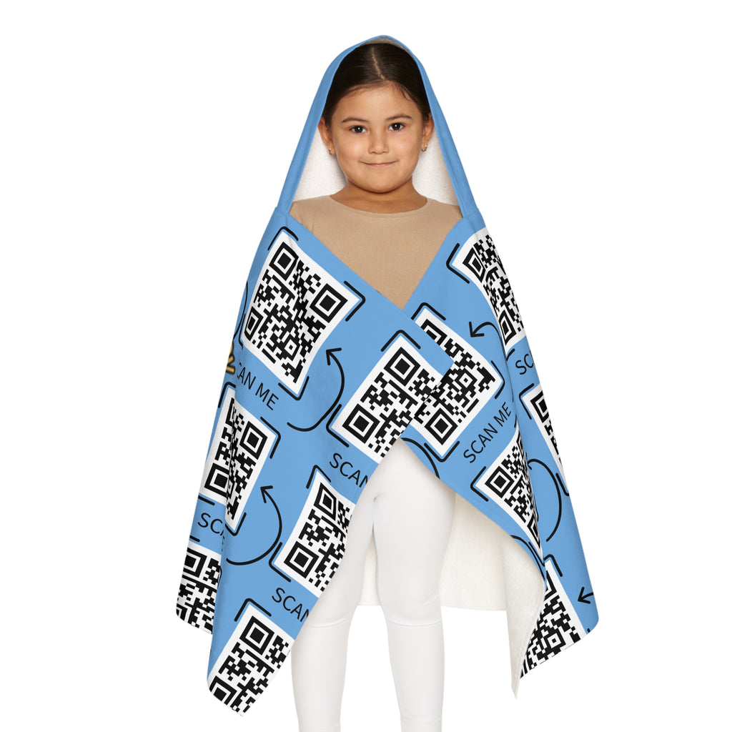 Youth Hooded Towel — "The Adventures of Mongo and Trappy" Cartoon Dogs Beach Towel with QR Code Design