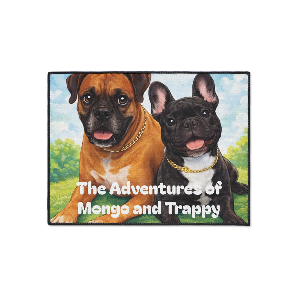 Personalized Dog Floor Mat — "The Adventures of Mongo and Trappy" Heavy-Duty Welcome Mat