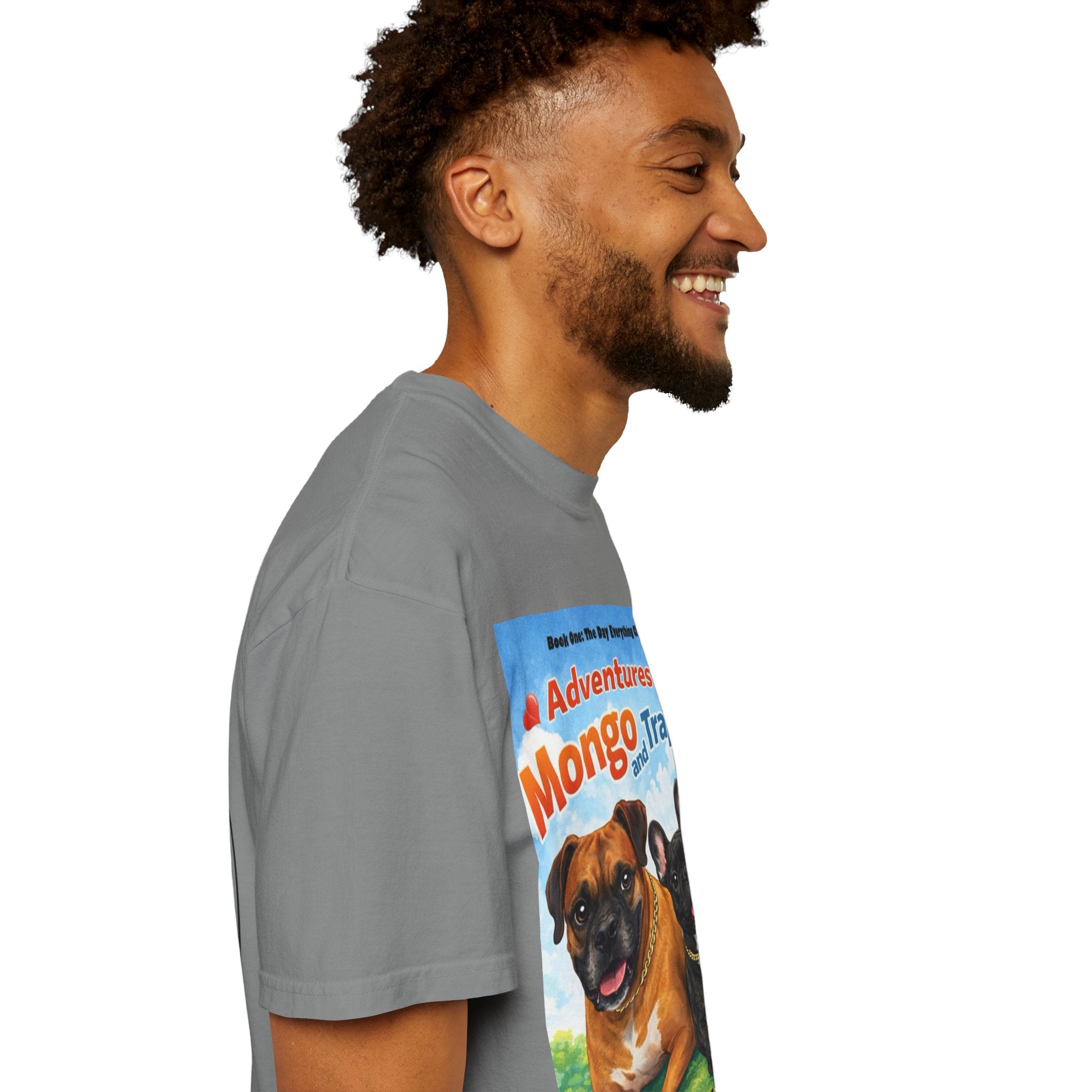 Adventures of Mongo & Trappy T-Shirt — Illustrated Dog Book Cover Tee with QR Code