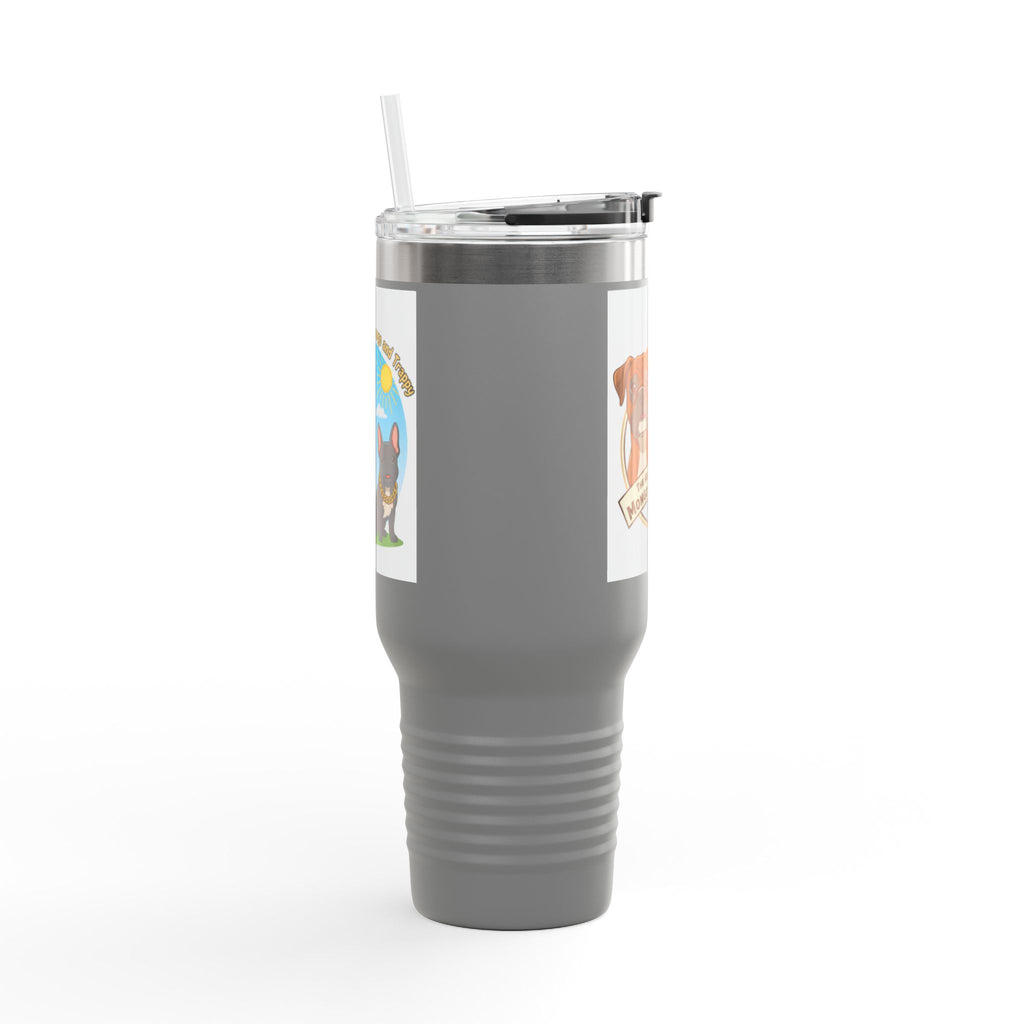 40oz Insulated Travel Mug — "My Adventures with Mongo and Trapper" Dog Portrait Tumbler