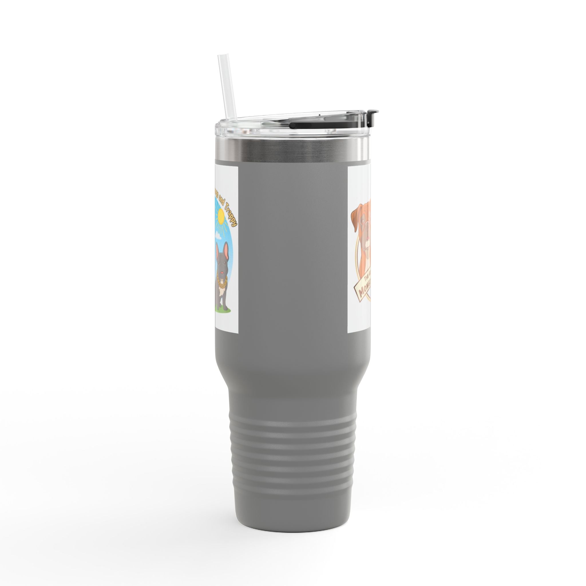 40oz Insulated Travel Mug — "My Adventures with Mongo and Trapper" Dog Portrait Tumbler