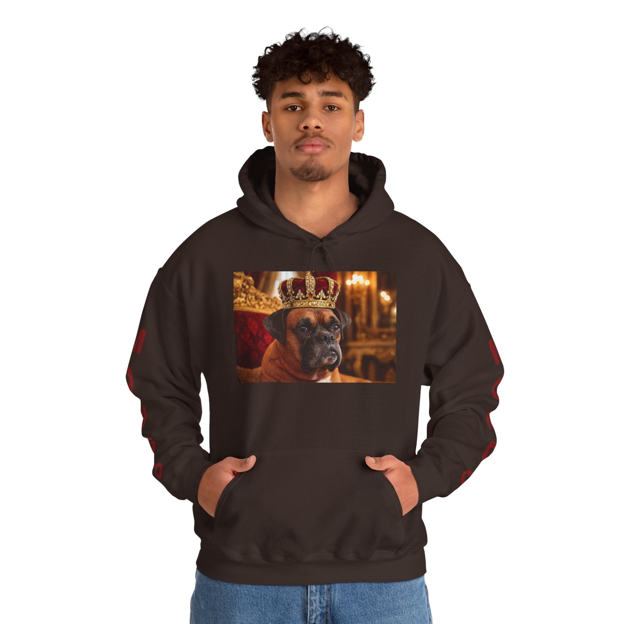 King Mungo Hoodie – Royal Dog Photo Pullover with 'Mungo' Sleeve Text