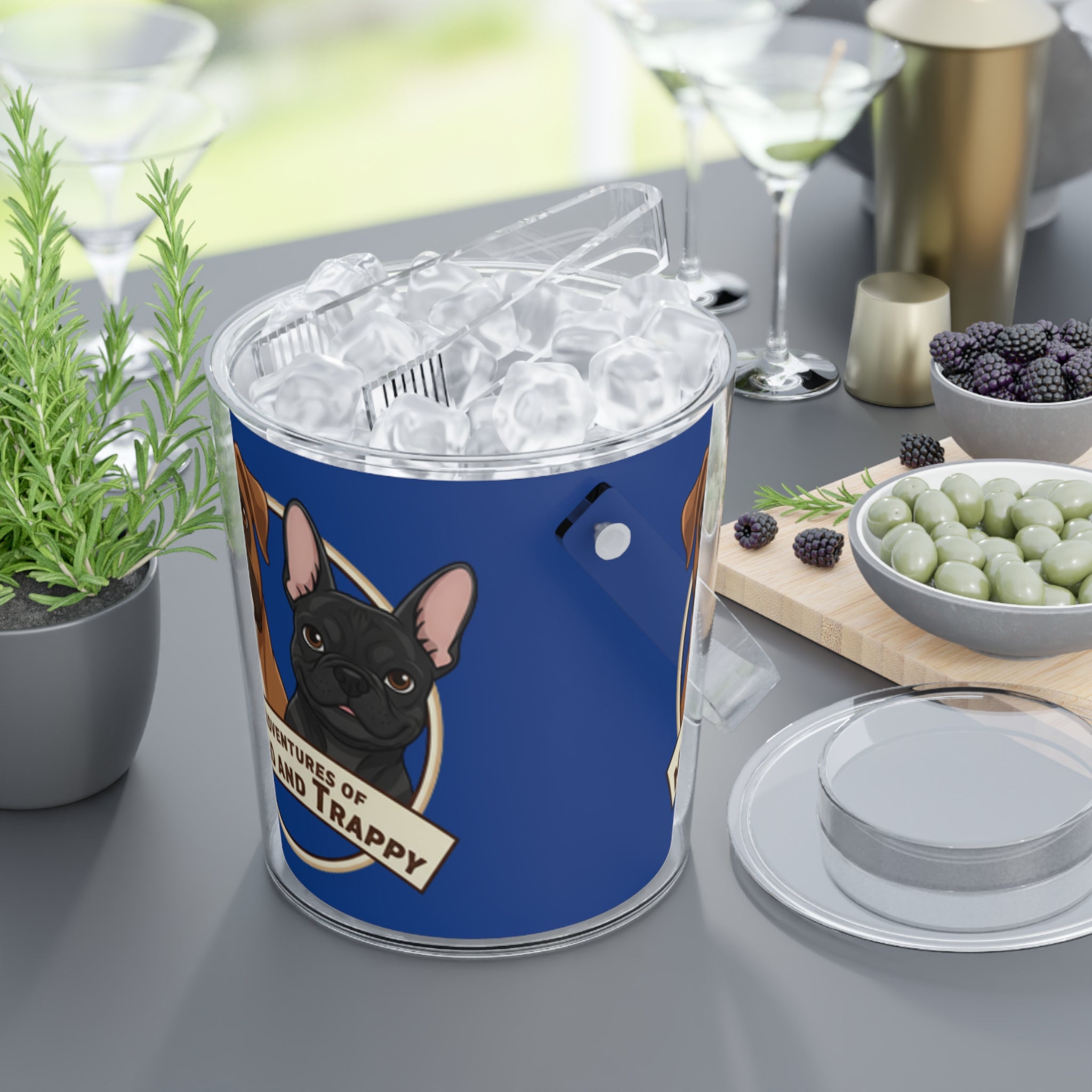Dog Portrait Ice Bucket with Tongs — "The Adventures of Mongo and Trappy"