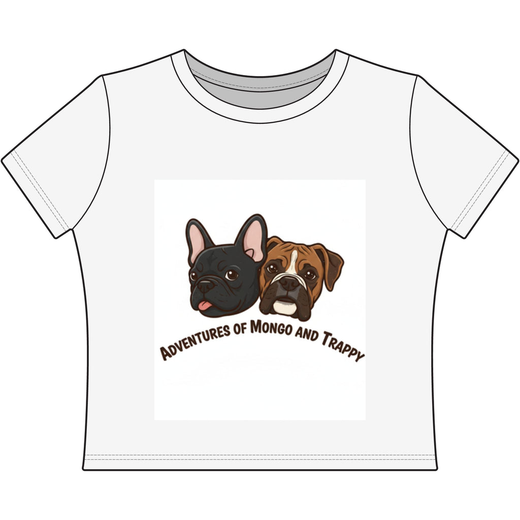 Women's Baby Tee — Adventures of Mongo and Trappy Cute French Bulldog & Boxer Dog Graphic