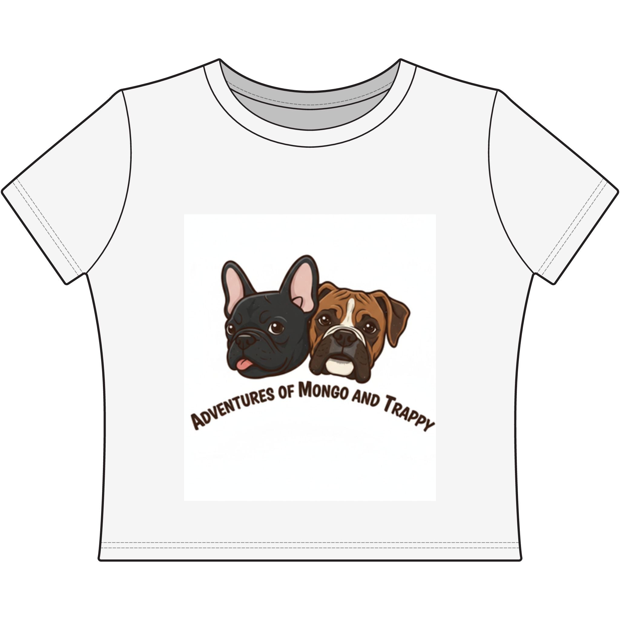 Women's Baby Tee — Adventures of Mongo and Trappy Cute French Bulldog & Boxer Dog Graphic