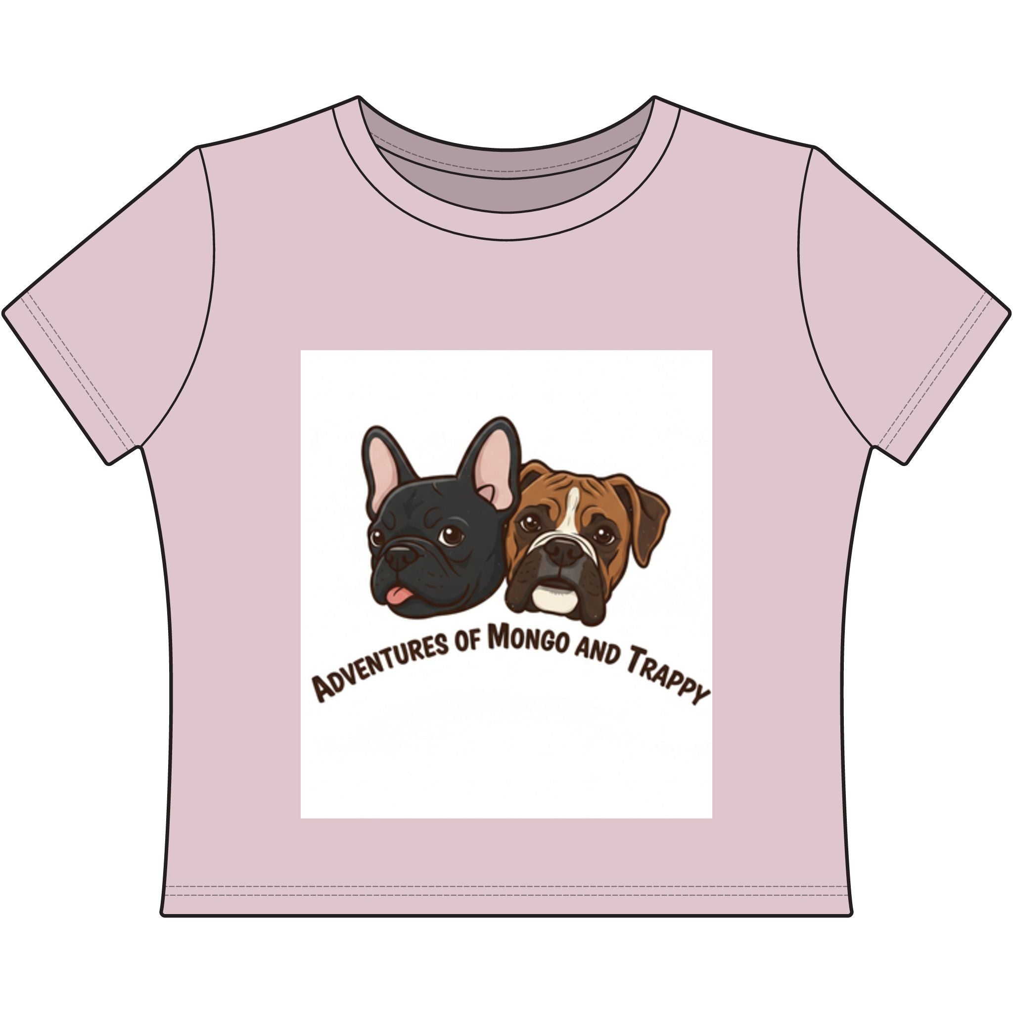 Women's Baby Tee — Adventures of Mongo and Trappy Cute French Bulldog & Boxer Dog Graphic