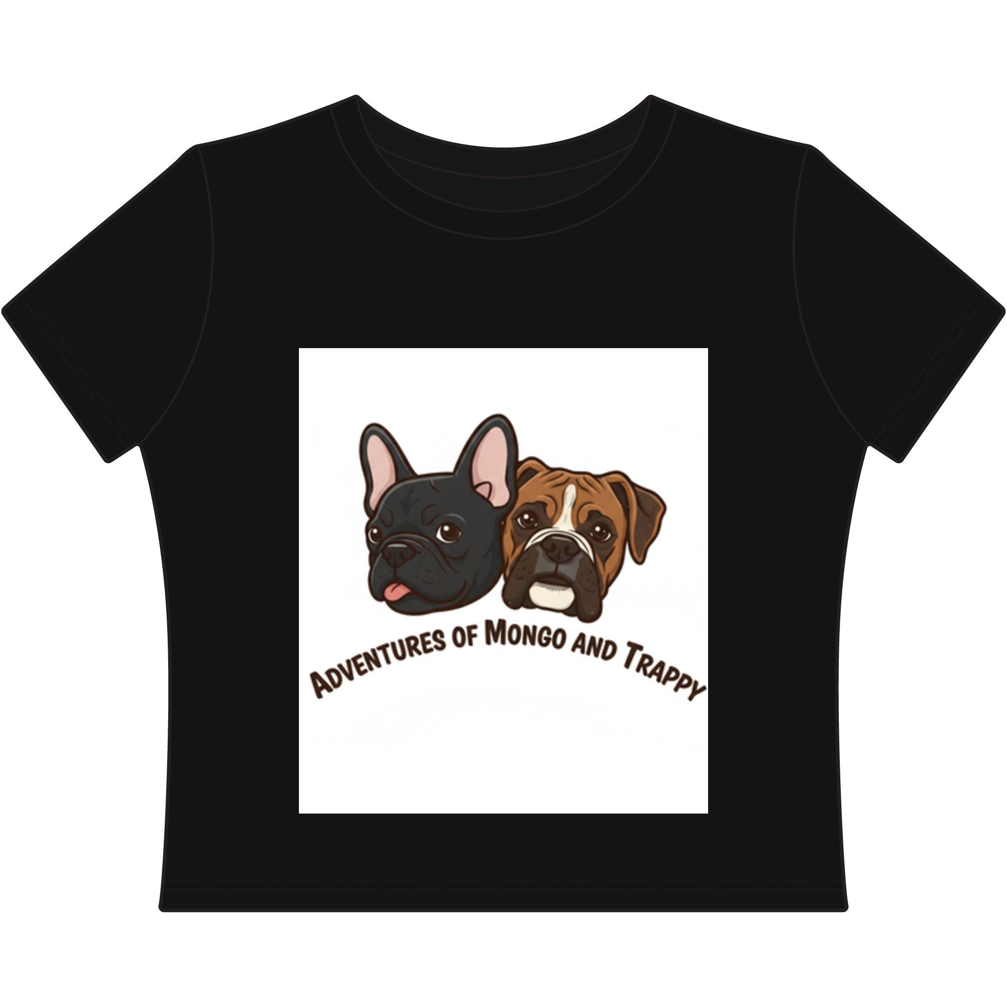 Women's Baby Tee — Adventures of Mongo and Trappy Cute French Bulldog & Boxer Dog Graphic
