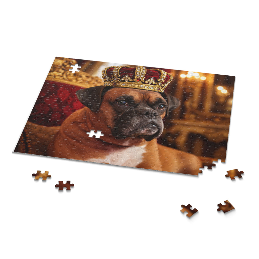 Royal Boxer Dog Puzzle — Crowned Pet Portrait Jigsaw (120/252/500 pcs)