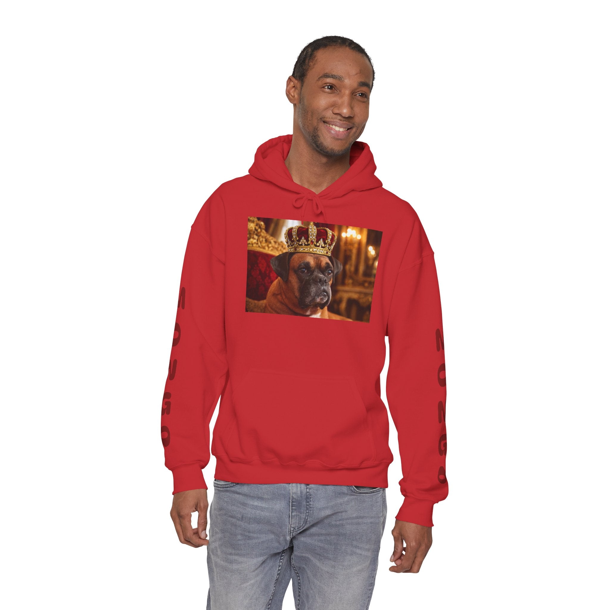 King Mungo Hoodie – Royal Dog Photo Pullover with 'Mungo' Sleeve Text