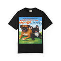 Adventures of Mongo & Trappy T-Shirt — Illustrated Dog Book Cover Tee with QR Code