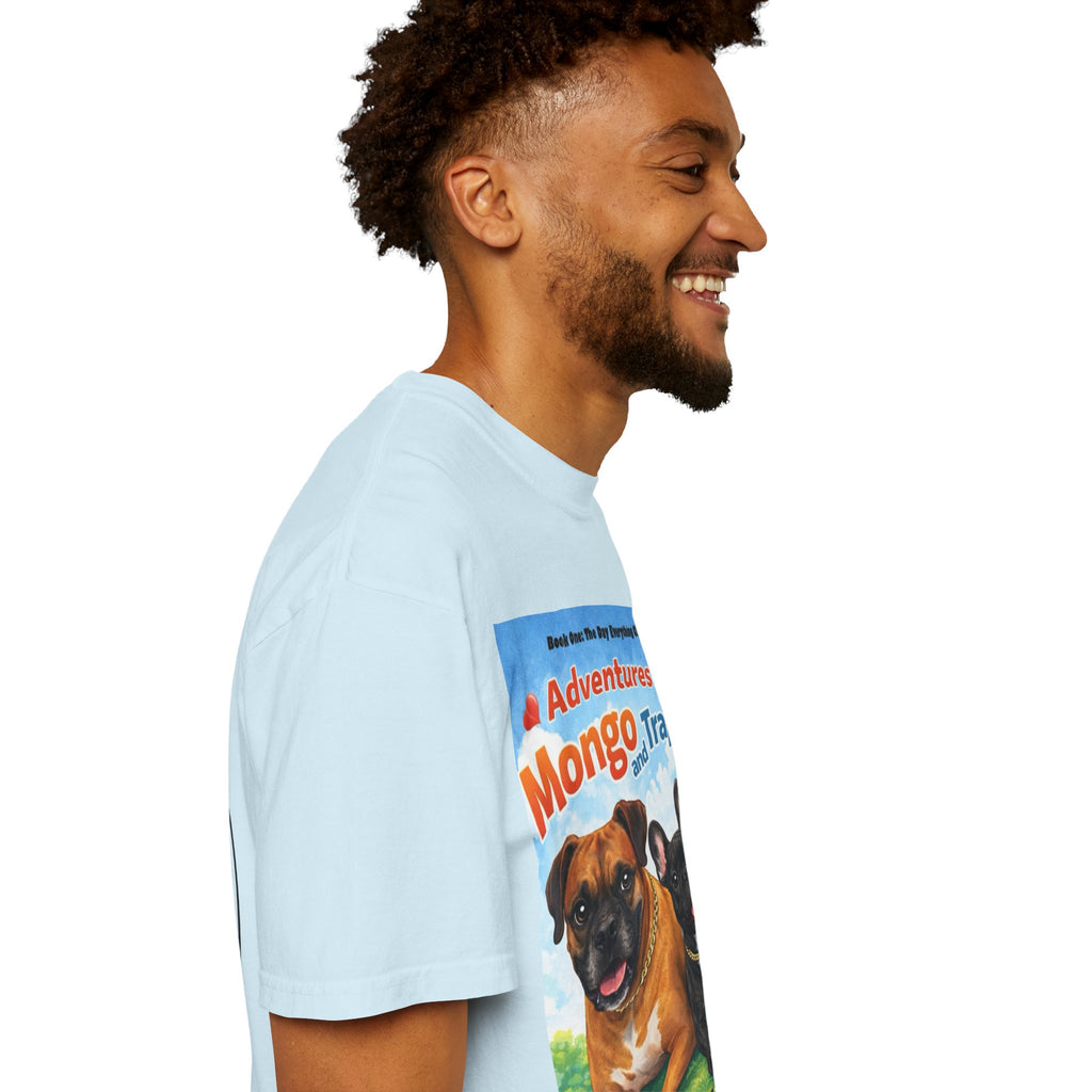Adventures of Mongo & Trappy T-Shirt — Illustrated Dog Book Cover Tee with QR Code