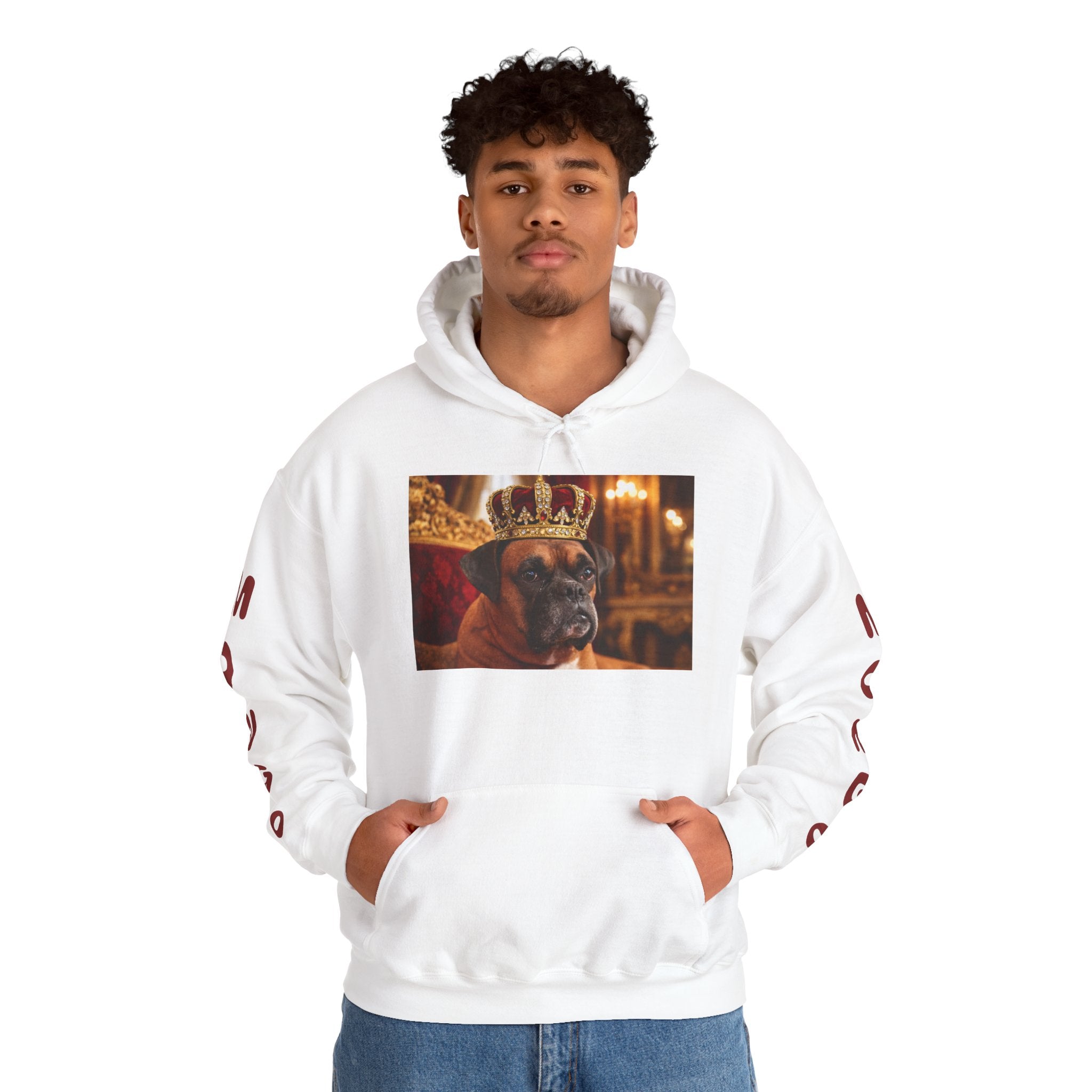 King Mungo Hoodie – Royal Dog Photo Pullover with 'Mungo' Sleeve Text