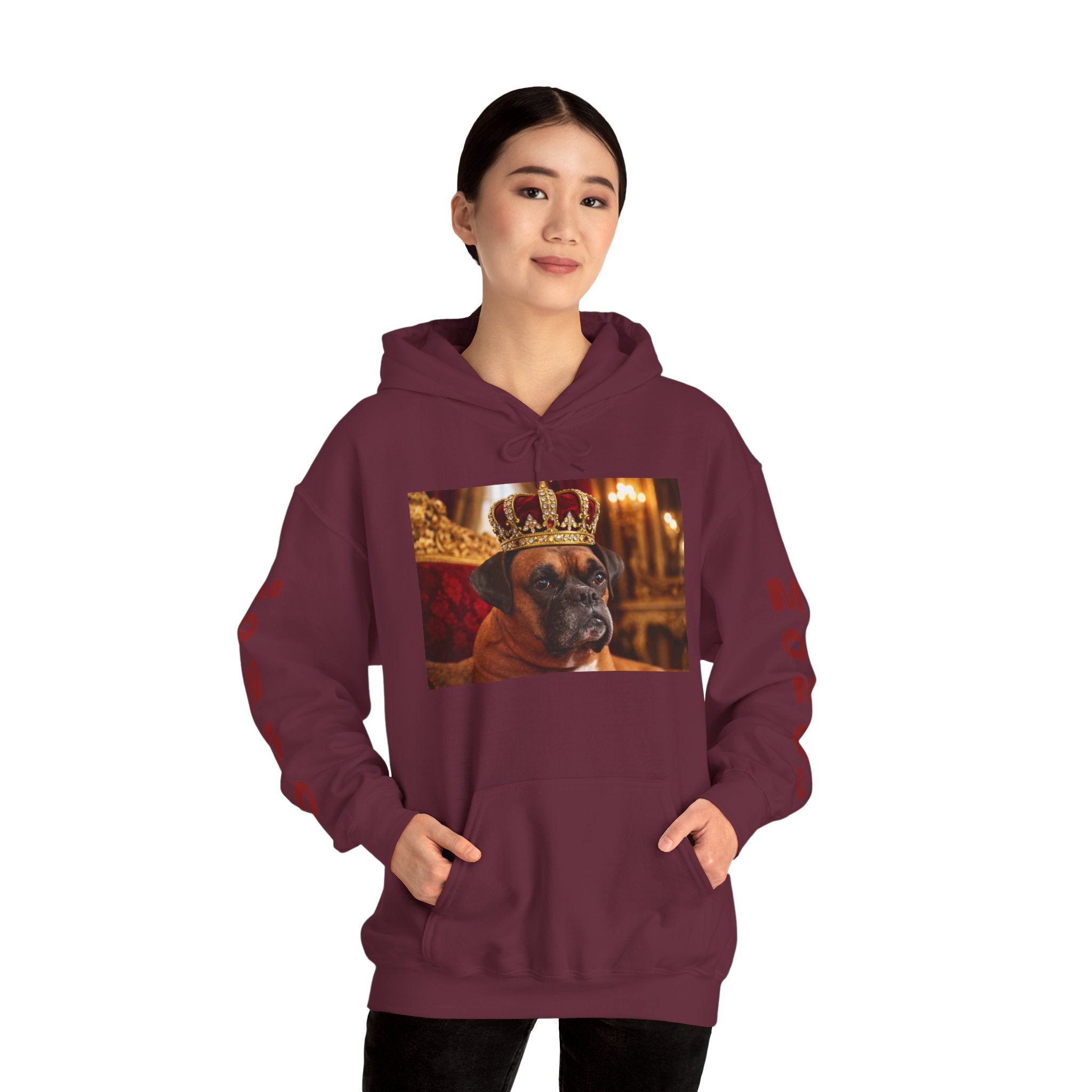 King Mungo Hoodie – Royal Dog Photo Pullover with 'Mungo' Sleeve Text