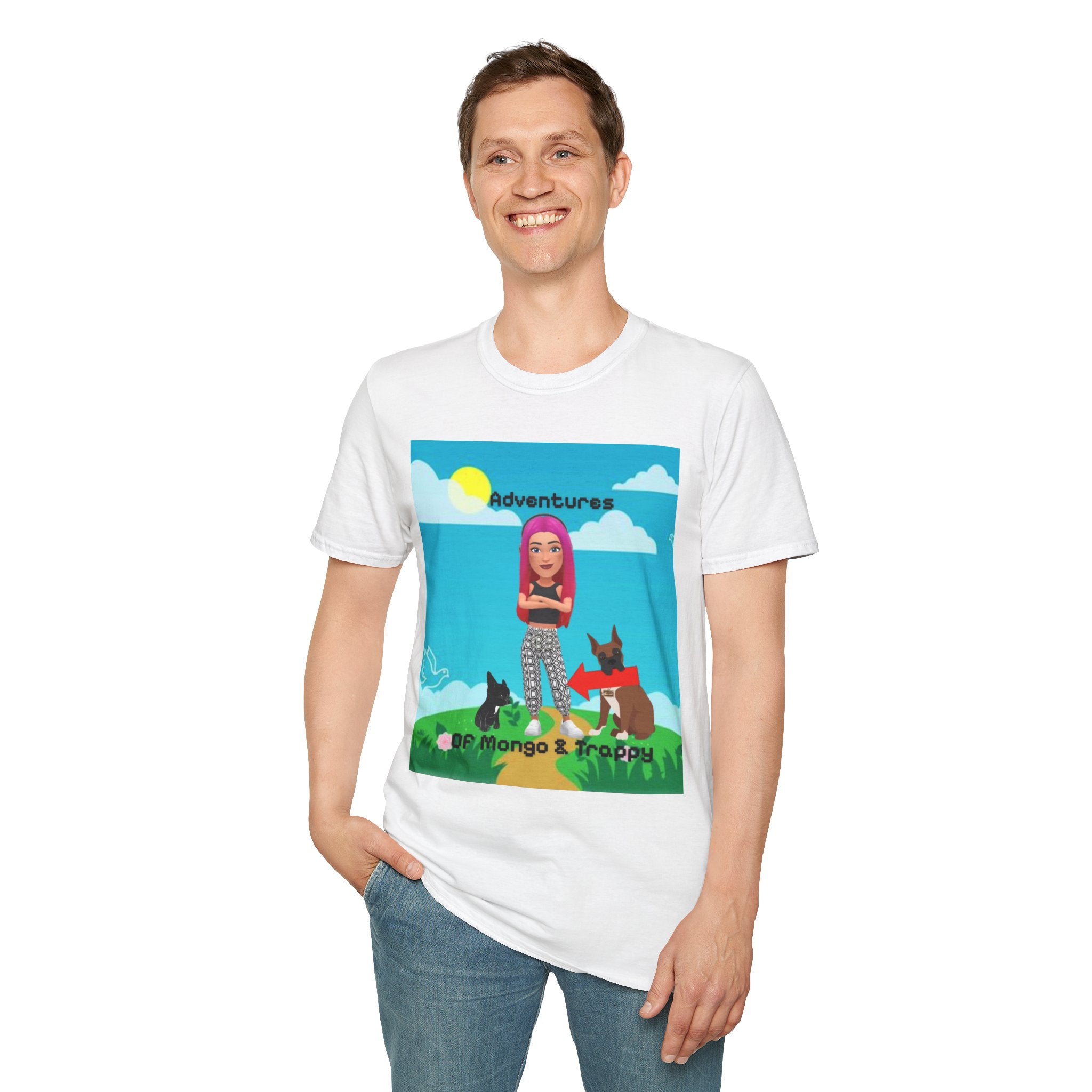 Adventure Graphic T-Shirt — “Adventures of Mongo & Trappy” with Back QR Code