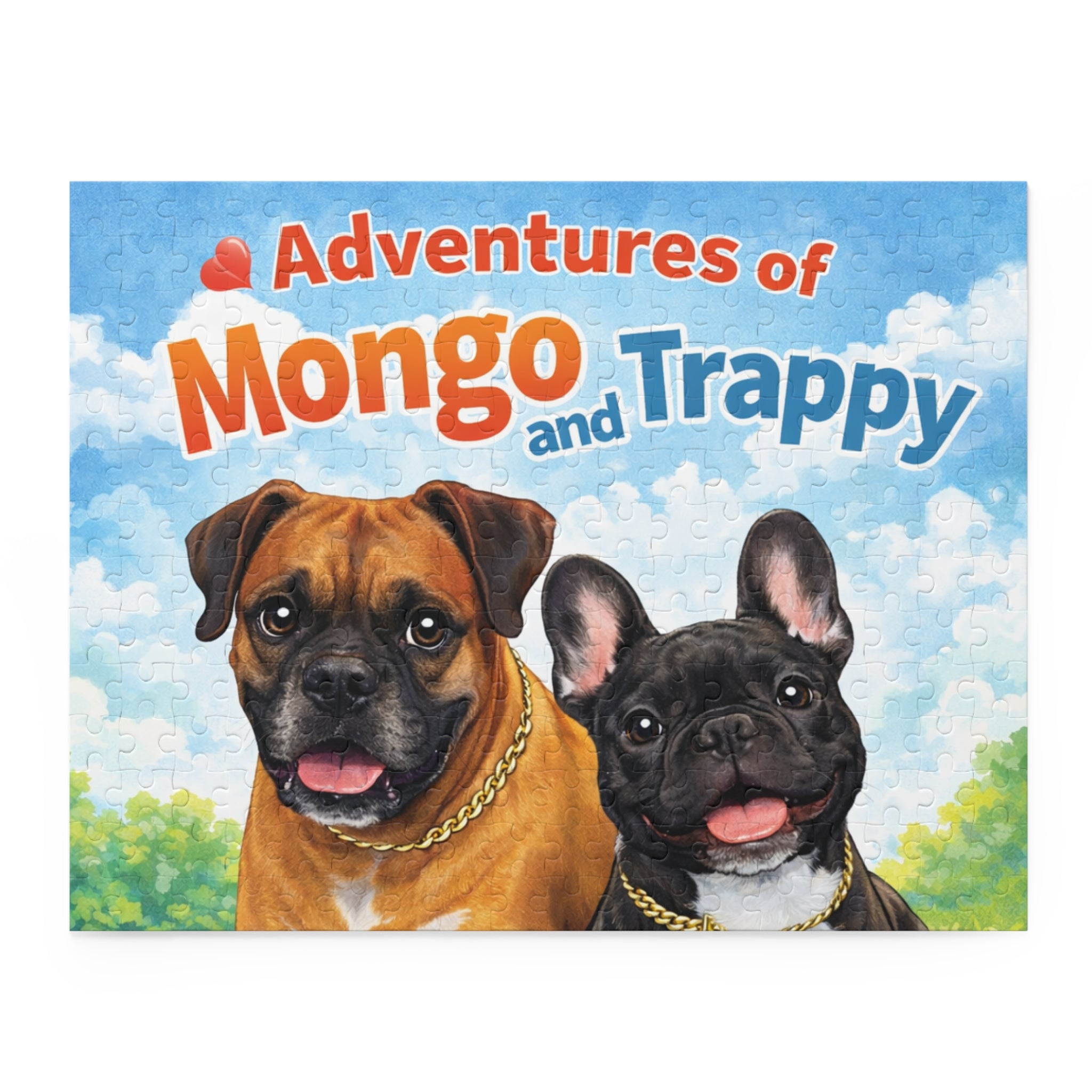Adventures of Mongo and Trappy Dog Puzzle — Personalized Pet Portrait Jigsaw (120/252/500 pcs)