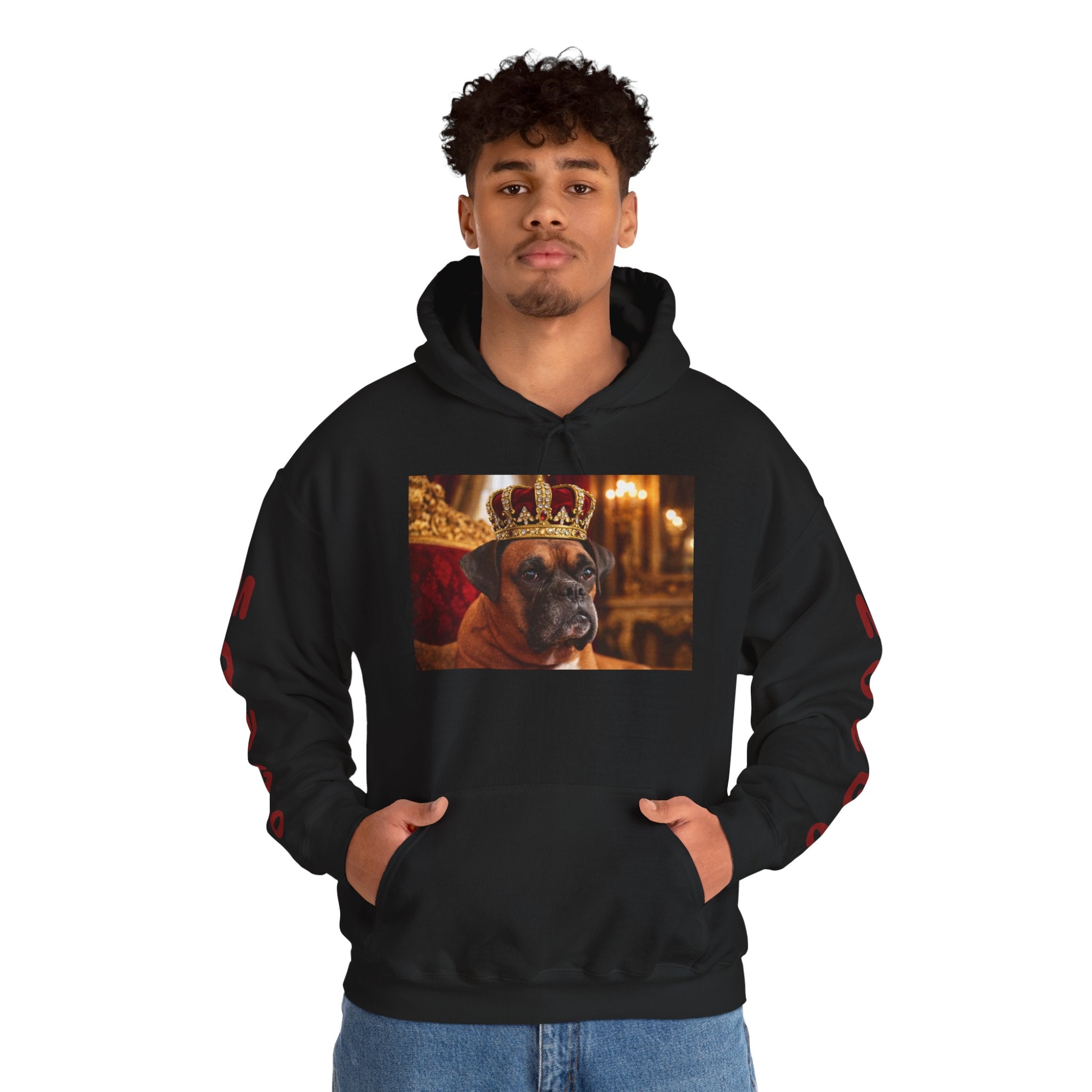 King Mungo Hoodie – Royal Dog Photo Pullover with 'Mungo' Sleeve Text