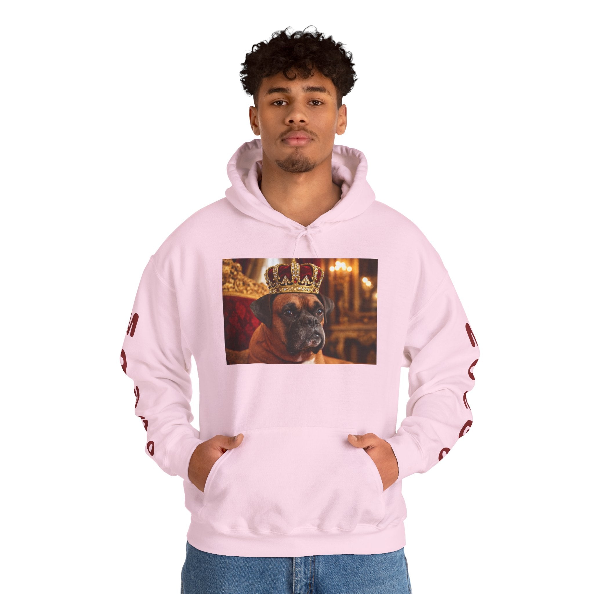 King Mungo Hoodie – Royal Dog Photo Pullover with 'Mungo' Sleeve Text