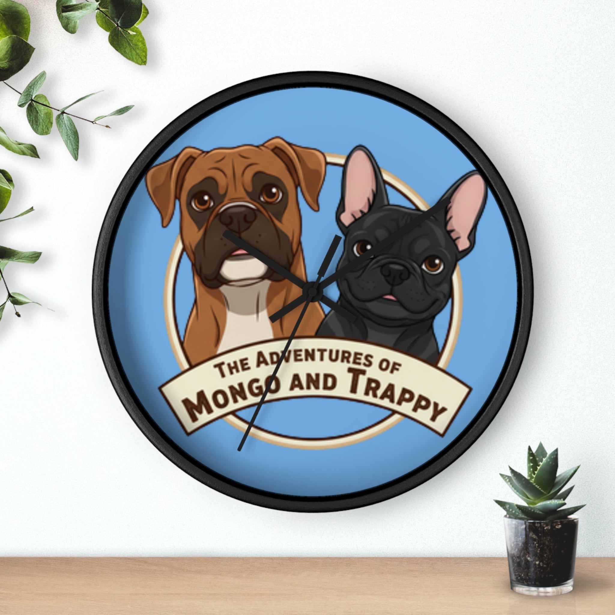 The Adventures of Mongo and Trappy Wall Clock — Cute Boxer & French Bulldog Pet Decor