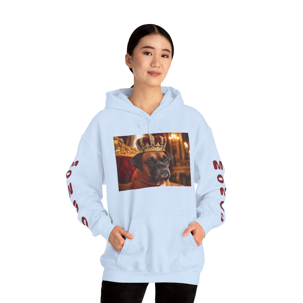 King Mungo Hoodie – Royal Dog Photo Pullover with 'Mungo' Sleeve Text