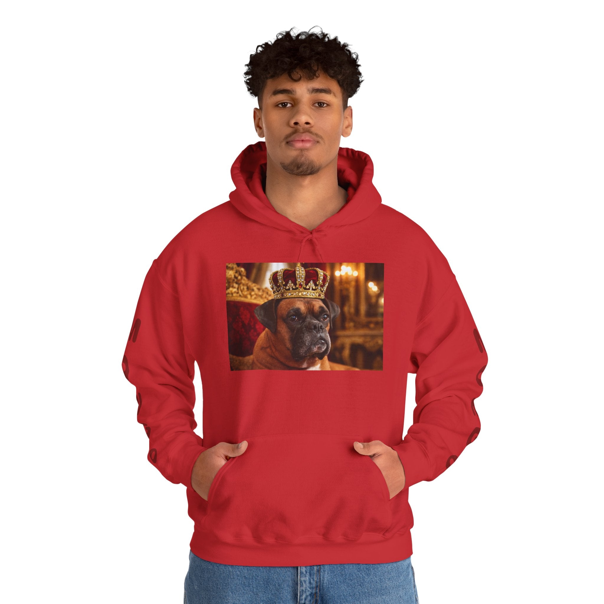 King Mungo Hoodie – Royal Dog Photo Pullover with 'Mungo' Sleeve Text