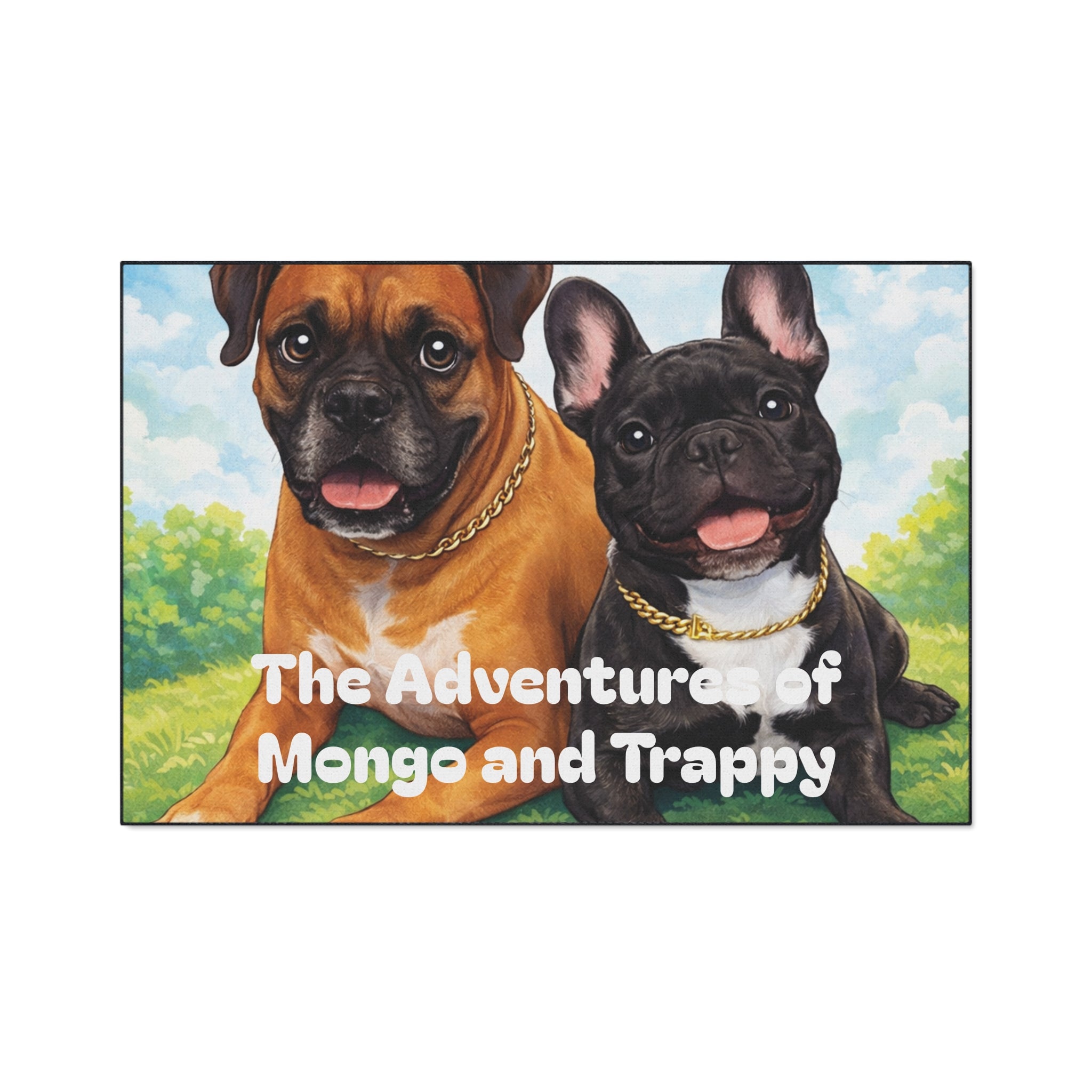 Personalized Dog Floor Mat — "The Adventures of Mongo and Trappy" Heavy-Duty Welcome Mat