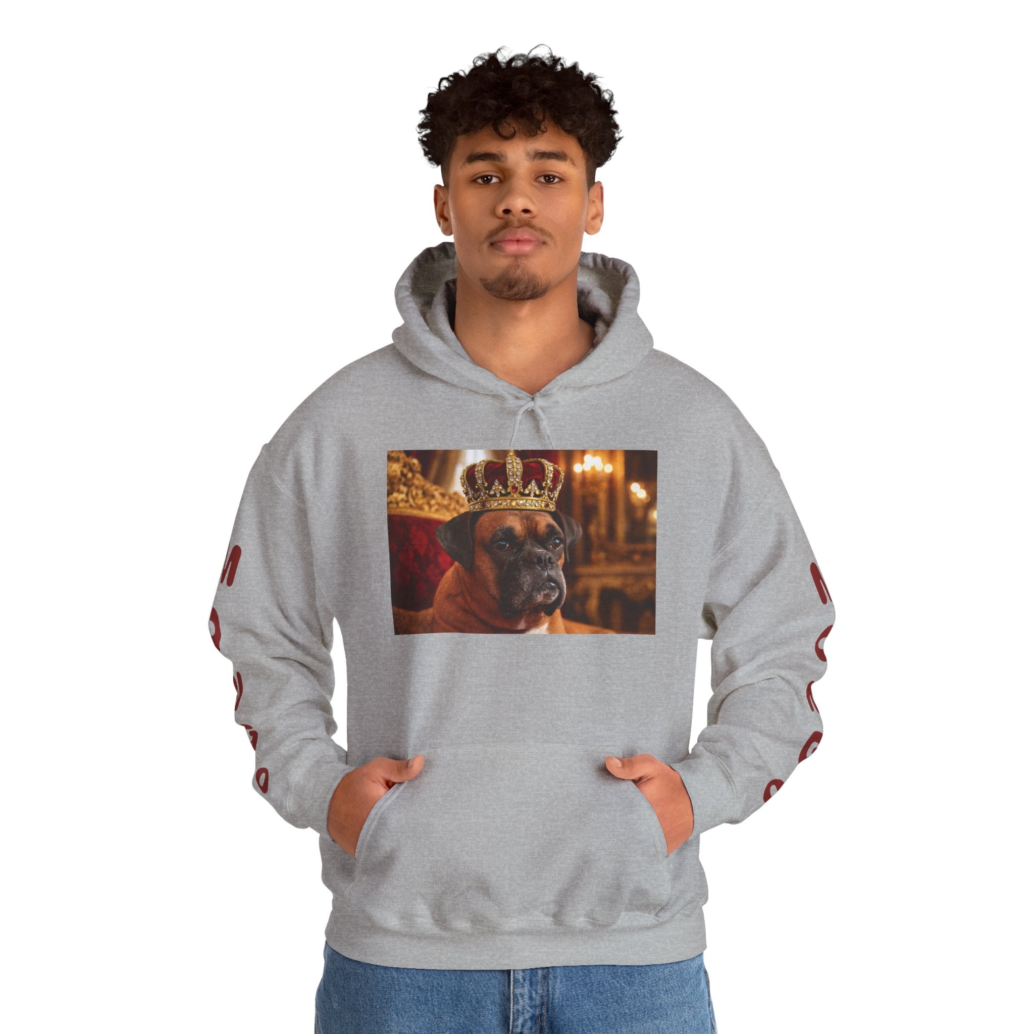 King Mungo Hoodie – Royal Dog Photo Pullover with 'Mungo' Sleeve Text