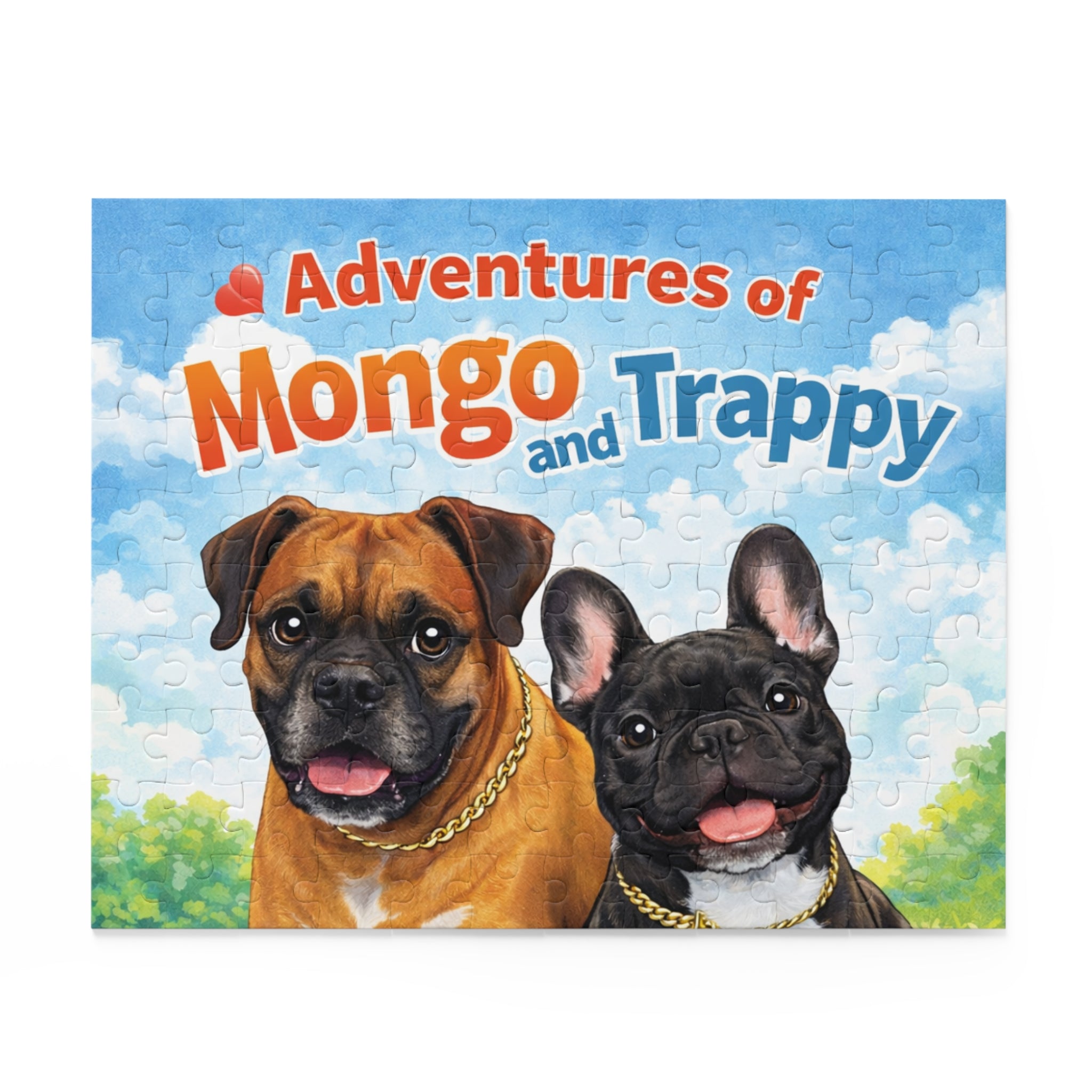 Adventures of Mongo and Trappy Dog Puzzle — Personalized Pet Portrait Jigsaw (120/252/500 pcs)