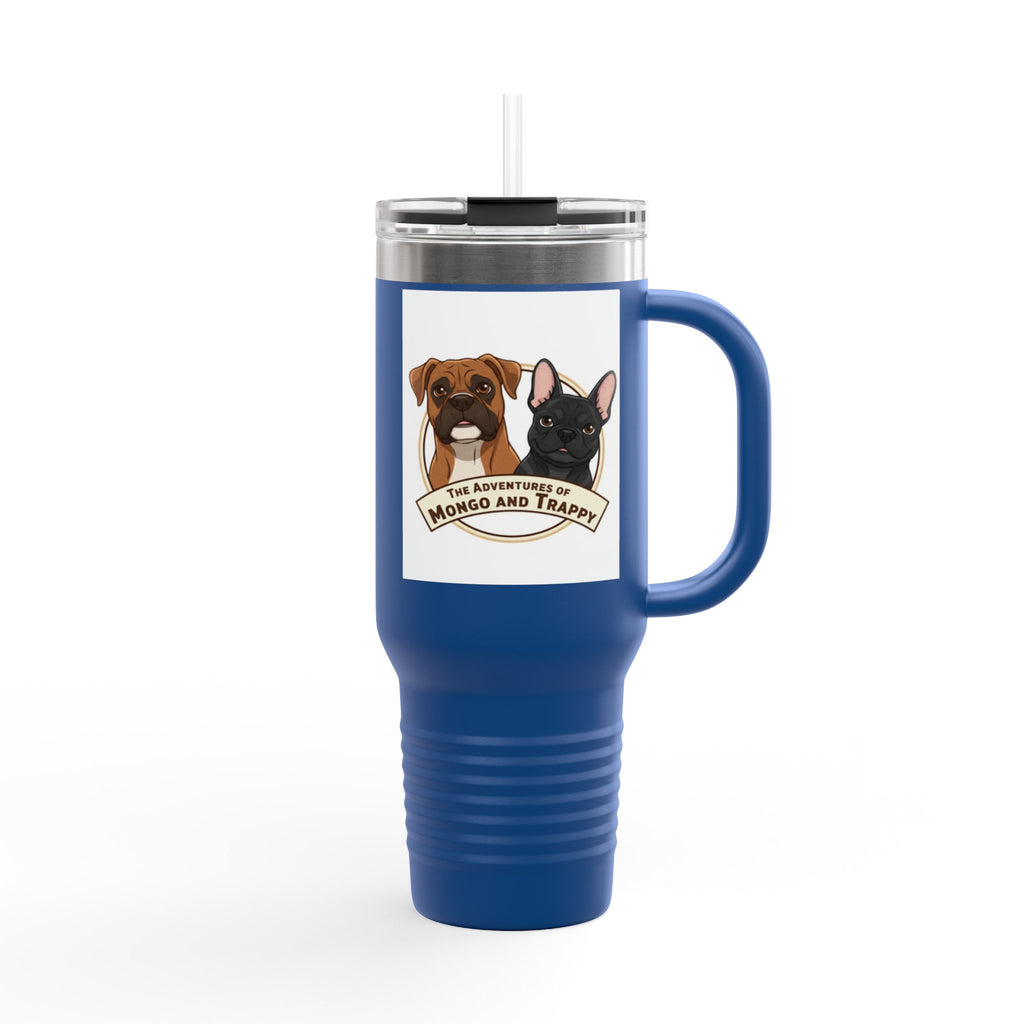 40oz Insulated Travel Mug — "My Adventures with Mongo and Trapper" Dog Portrait Tumbler