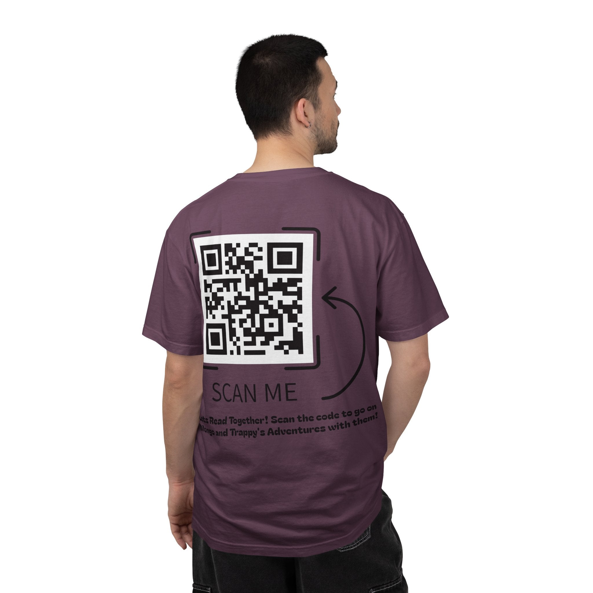 Adventures of Mongo & Trappy T-Shirt — Illustrated Dog Book Cover Tee with QR Code